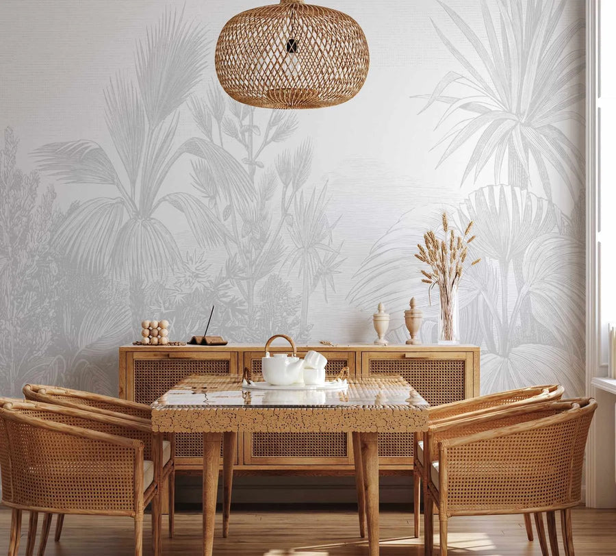 Vintage Tropics Wallpaper Mural black black & white vintage wallpaper