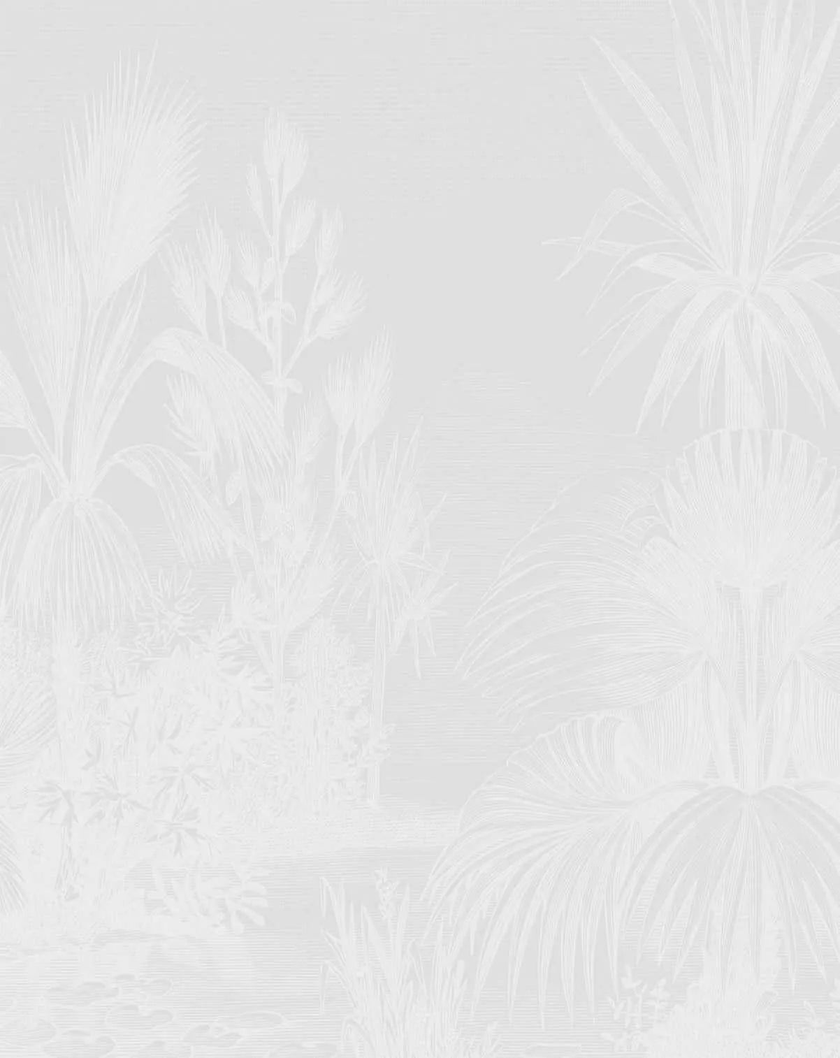 Vintage Tropics - White on Grey Wallpaper Mural from Olive et Oriel where you can shop wallpaper and artworks online