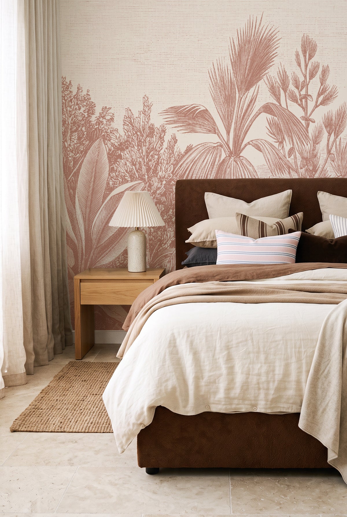 Vintage Tropics in Rust Brown Wallpaper