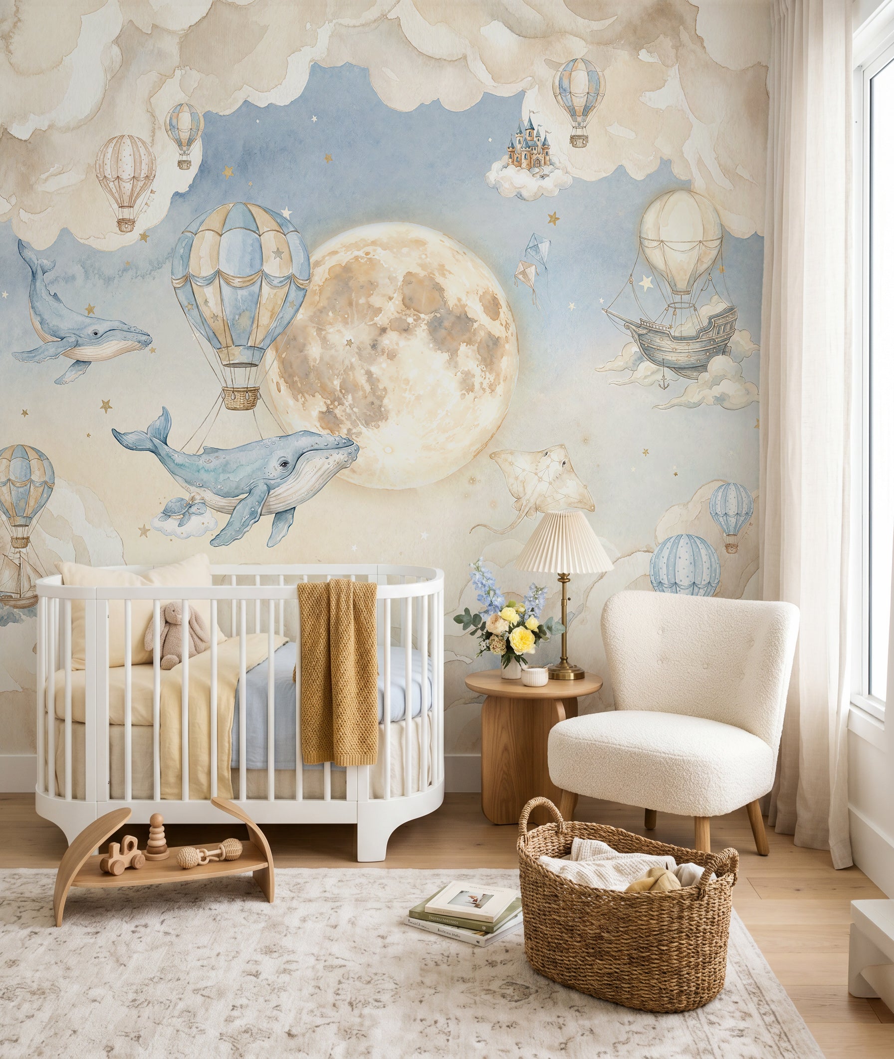 Vintage Whales in the Sky Wallpaper Mural