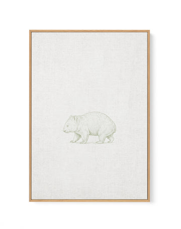 Vintage Wombat Australian Animals on Linen | Framed Canvas Art Print