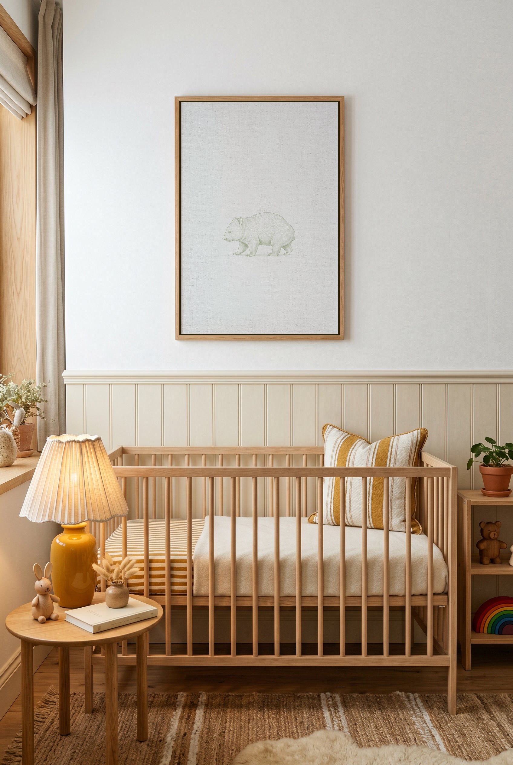 Vintage Wombat Australian Animals on Linen | Framed Canvas Art Print