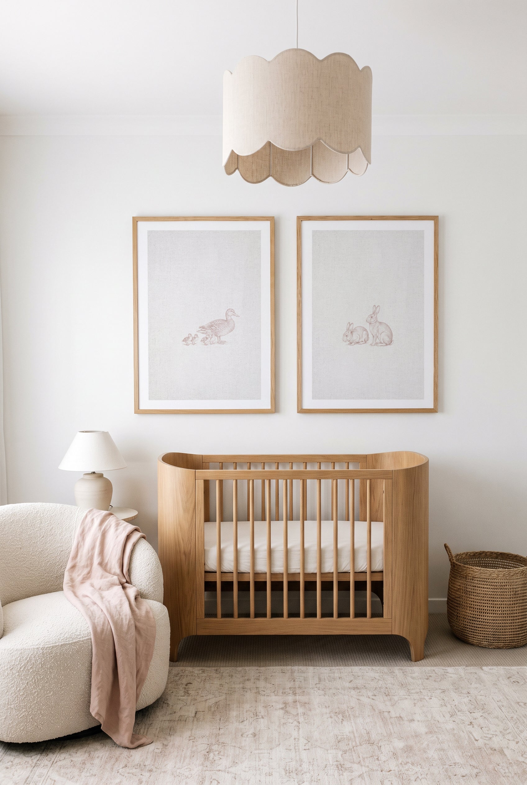Vintage Bunnies & Ducks Farm Animals on Linen Art Print Set of 2 | Matching Wall Art