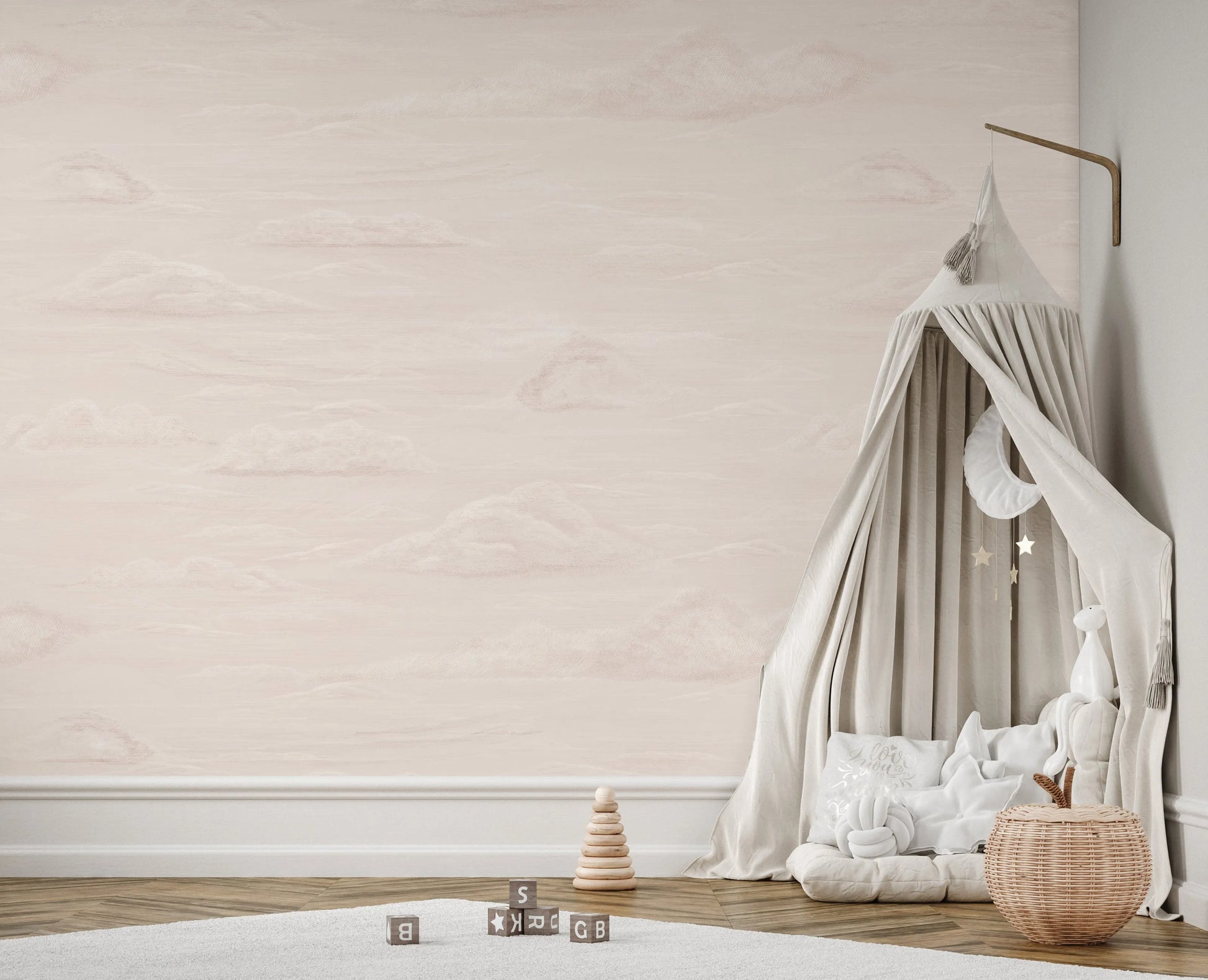 Vintage Clouds in Beige Wallpaper from Olive et Oriel where you can shop wallpaper and artworks online