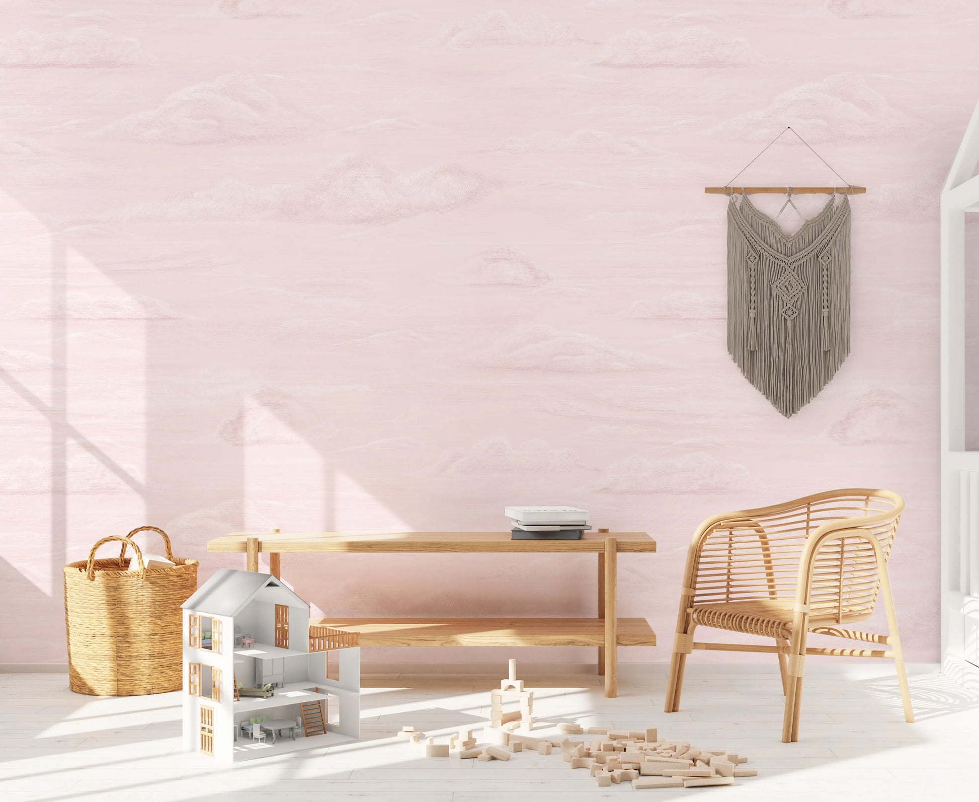 Vintage Clouds in Soft Pink Wallpaper from Olive et Oriel where you can shop wallpaper and artworks online