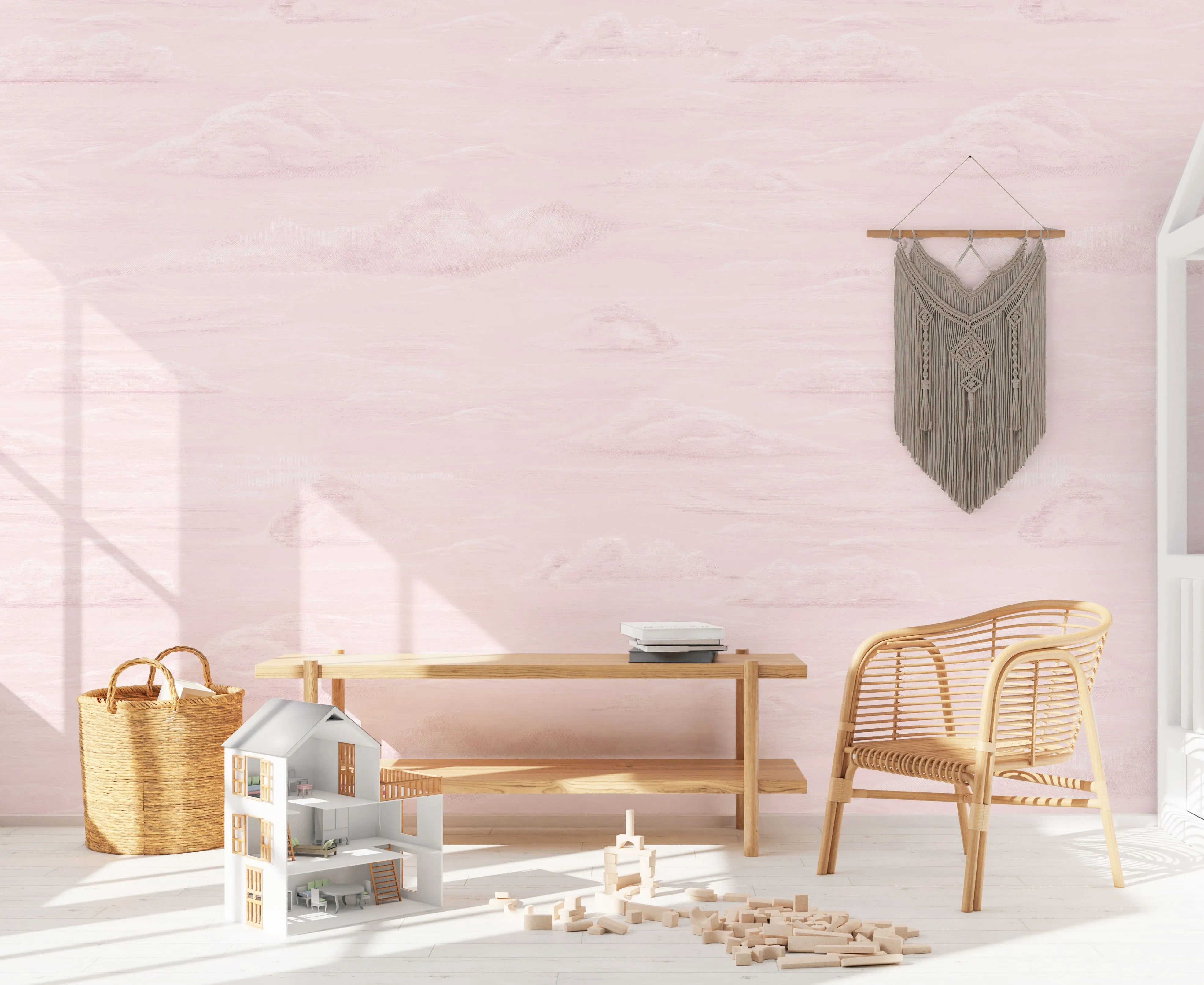 Vintage Clouds in Soft Pink Wallpaper from Olive et Oriel where you can shop wallpaper and artworks online
