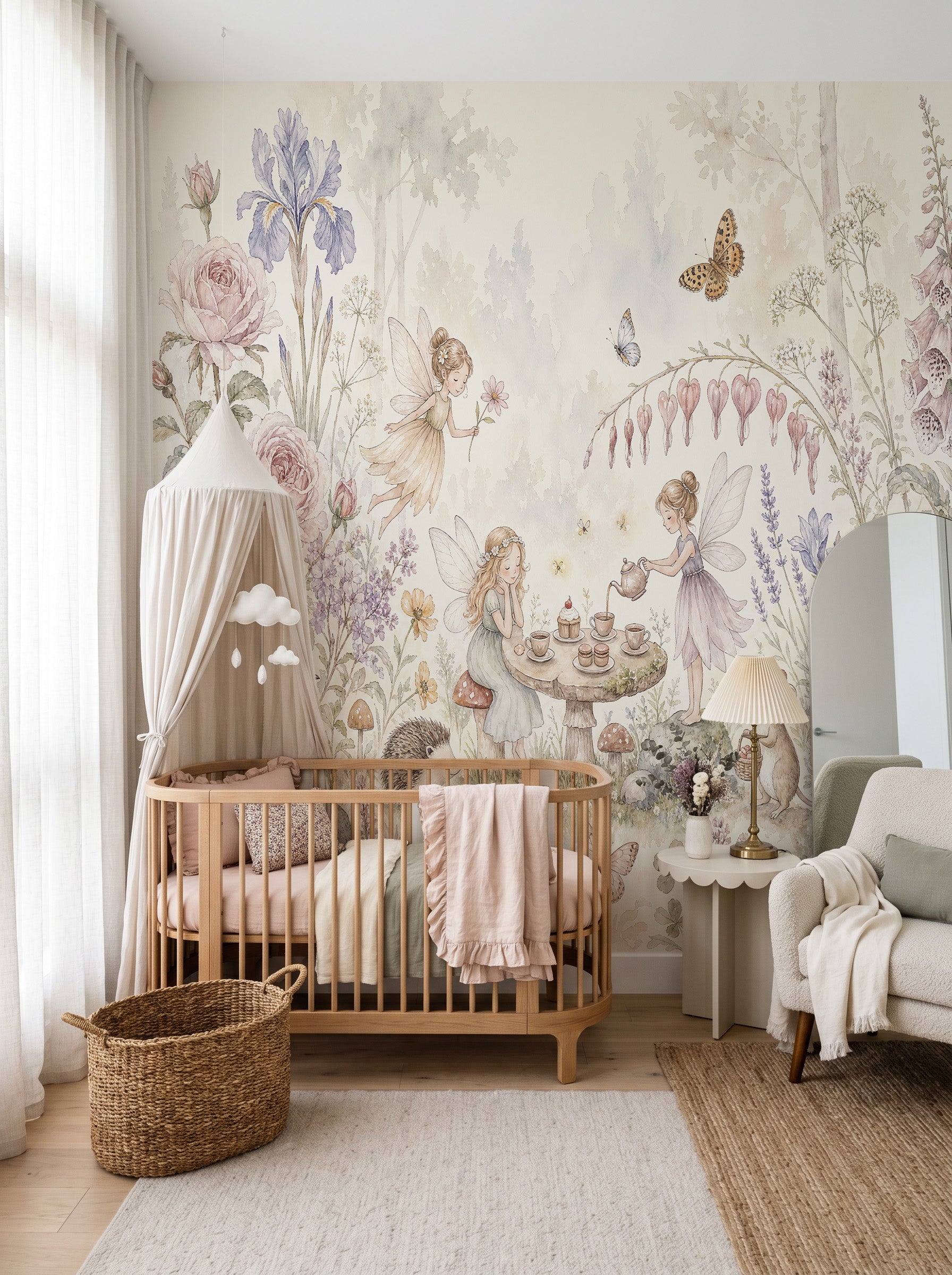 Vintage Fairy Garden Tea Party Wallpaper Mural