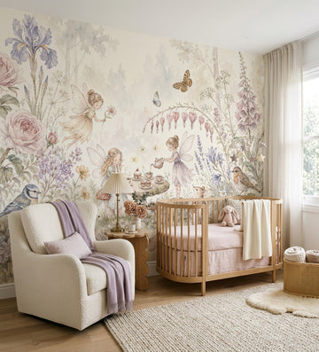 Vintage Fairy Garden Tea Party Wallpaper Mural