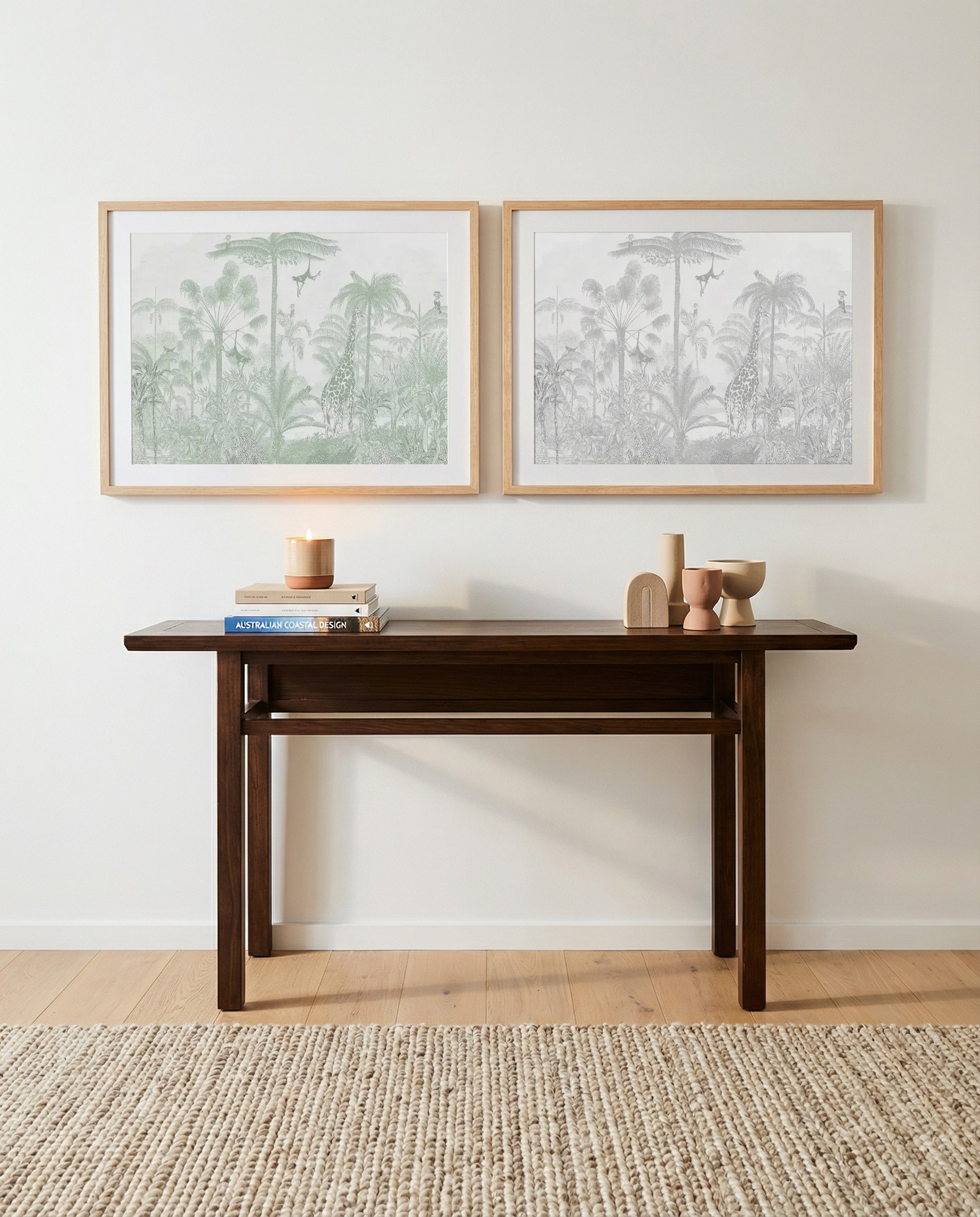 Vintage Jungle In Green & Mist Art Print Set of 2 | Matching Wall Art