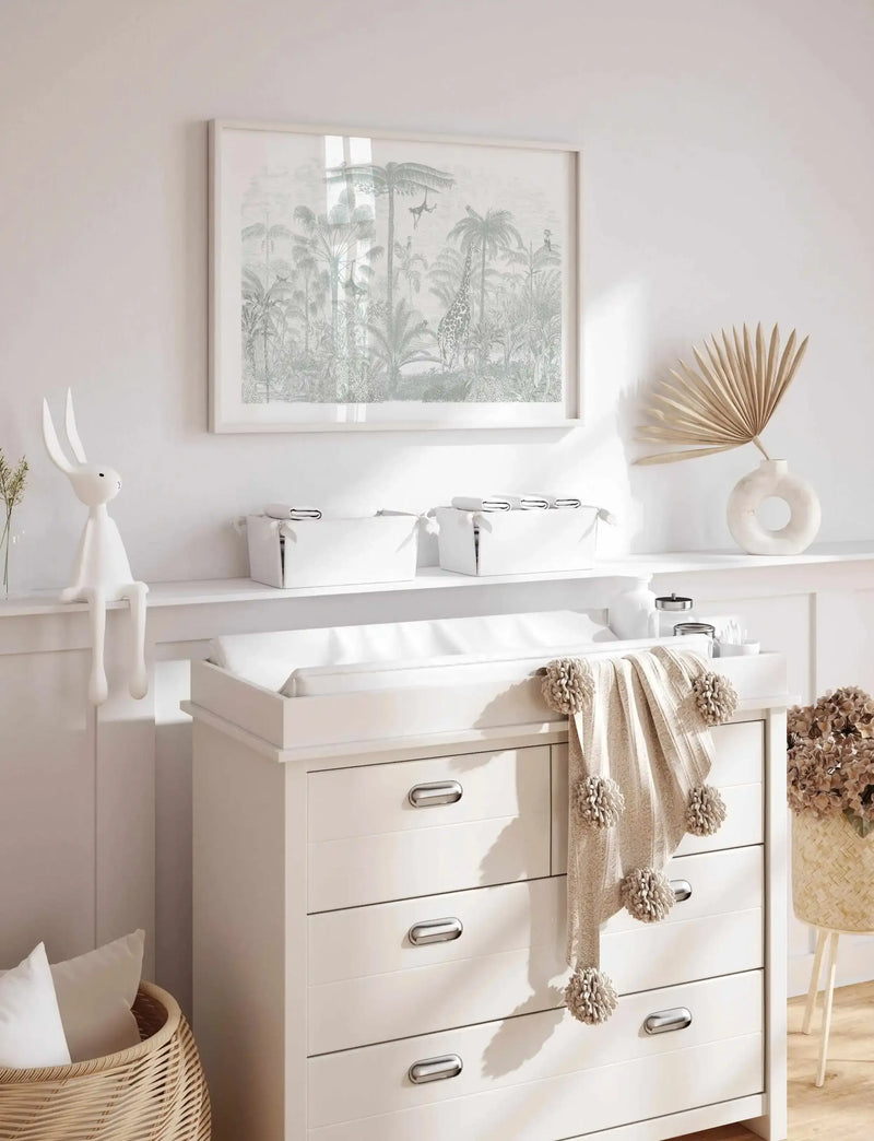 Vintage Jungle in Soft Sage Art Print from Olive et Oriel where you can shop wallpaper and artworks online