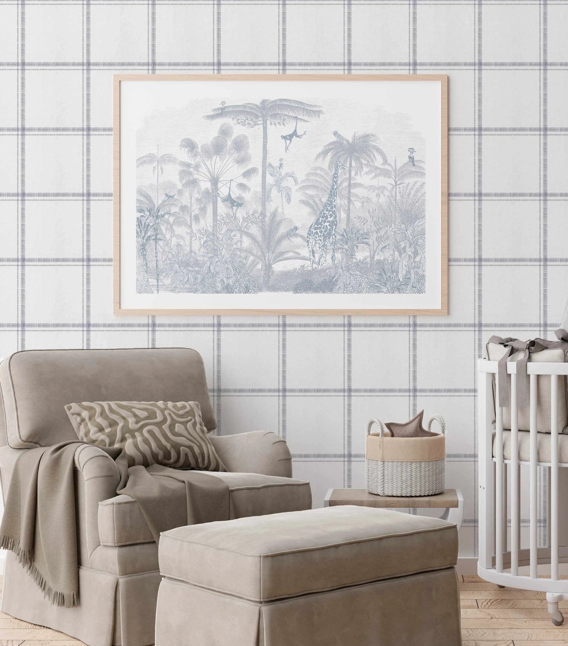 Vintage Jungle in Powder Blue Art Print from Olive et Oriel where you can shop wallpaper and artworks online