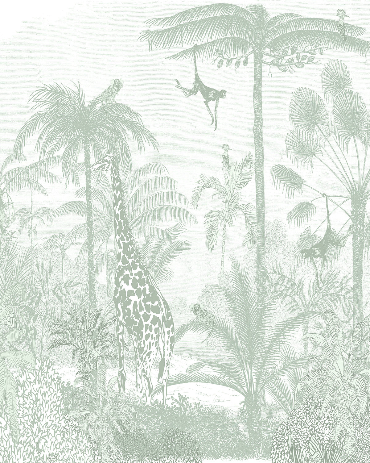 Vintage Jungle Khaki in Mist Green Commercial Vinyl Wallcovering