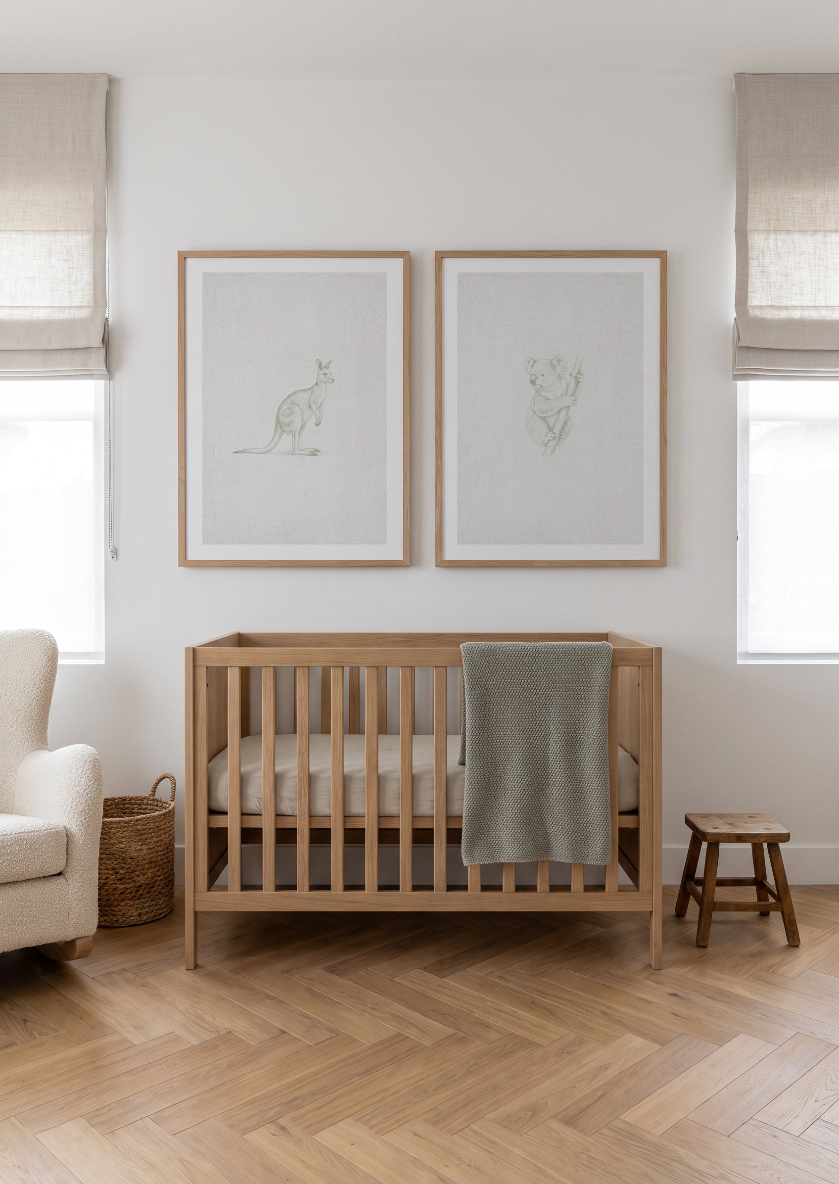 Vintage Kangaroo & Koala Australian Animals on Linen Art Print Set of 2 | Matching Wall Art