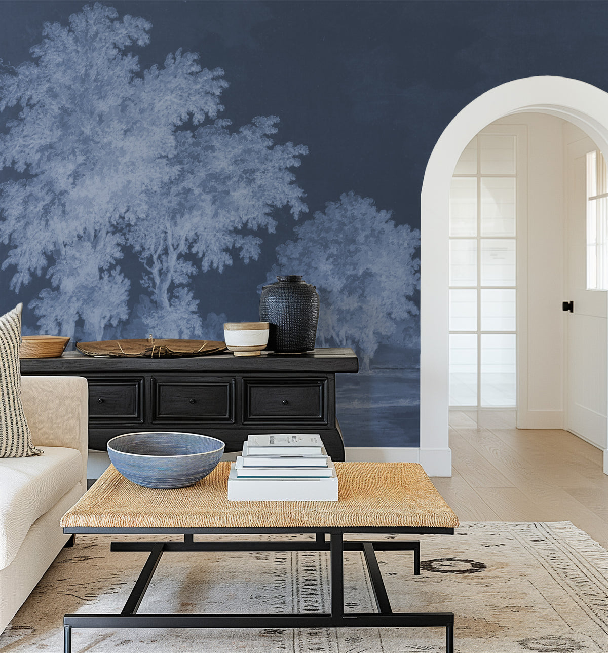 Vintage Oak Tree Midnight Blue Wallpaper Mural from Olive et Oriel where you can shop wallpaper and artworks online
