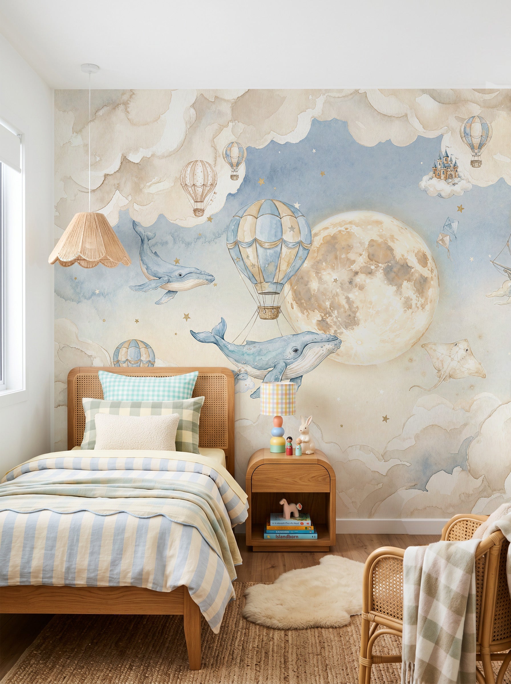 Vintage Whales in the Sky Wallpaper Mural