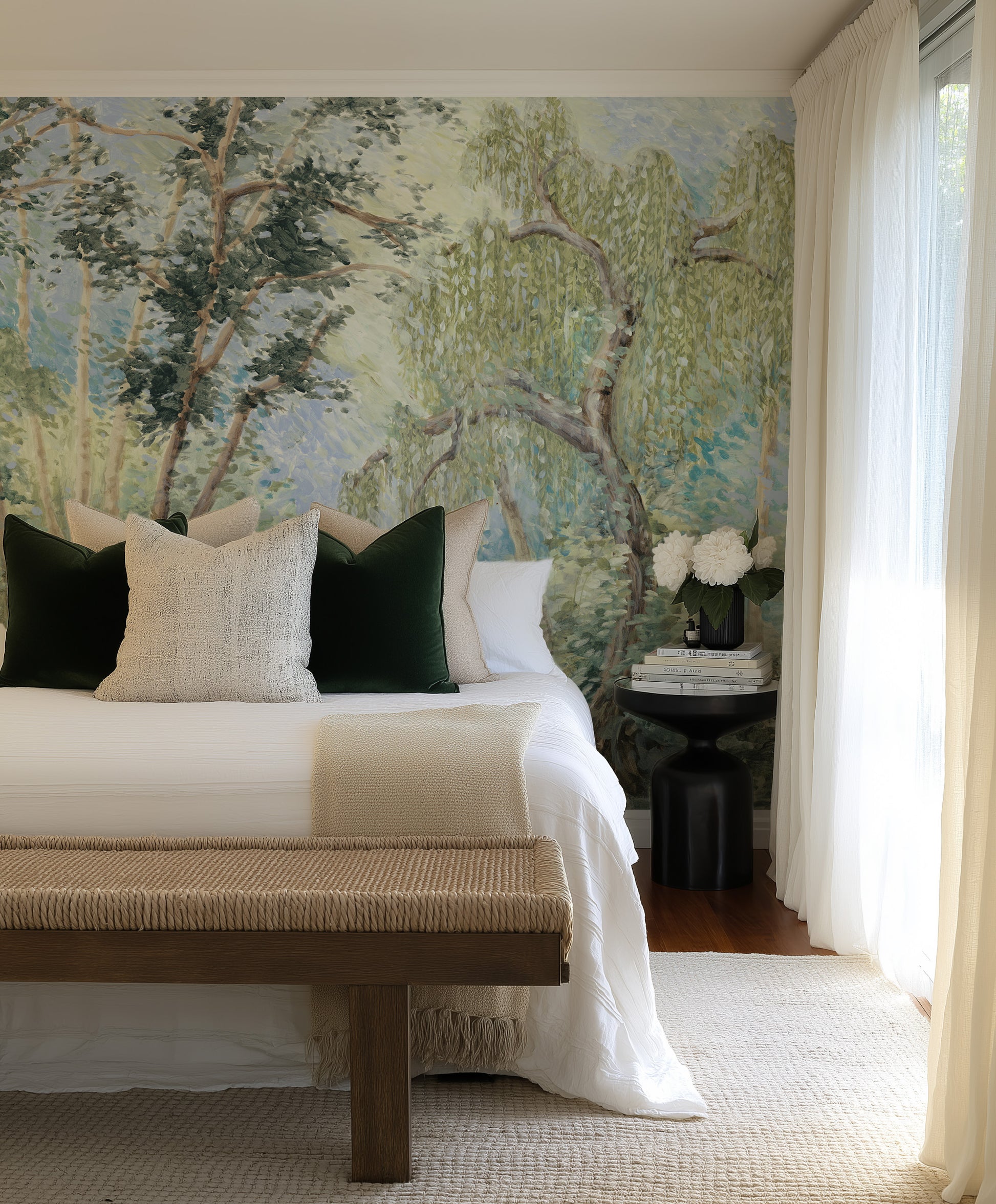 Vintage Willow Garden Panoramic Mural Wallpaper from Olive et Oriel where you can shop wallpaper and artworks online