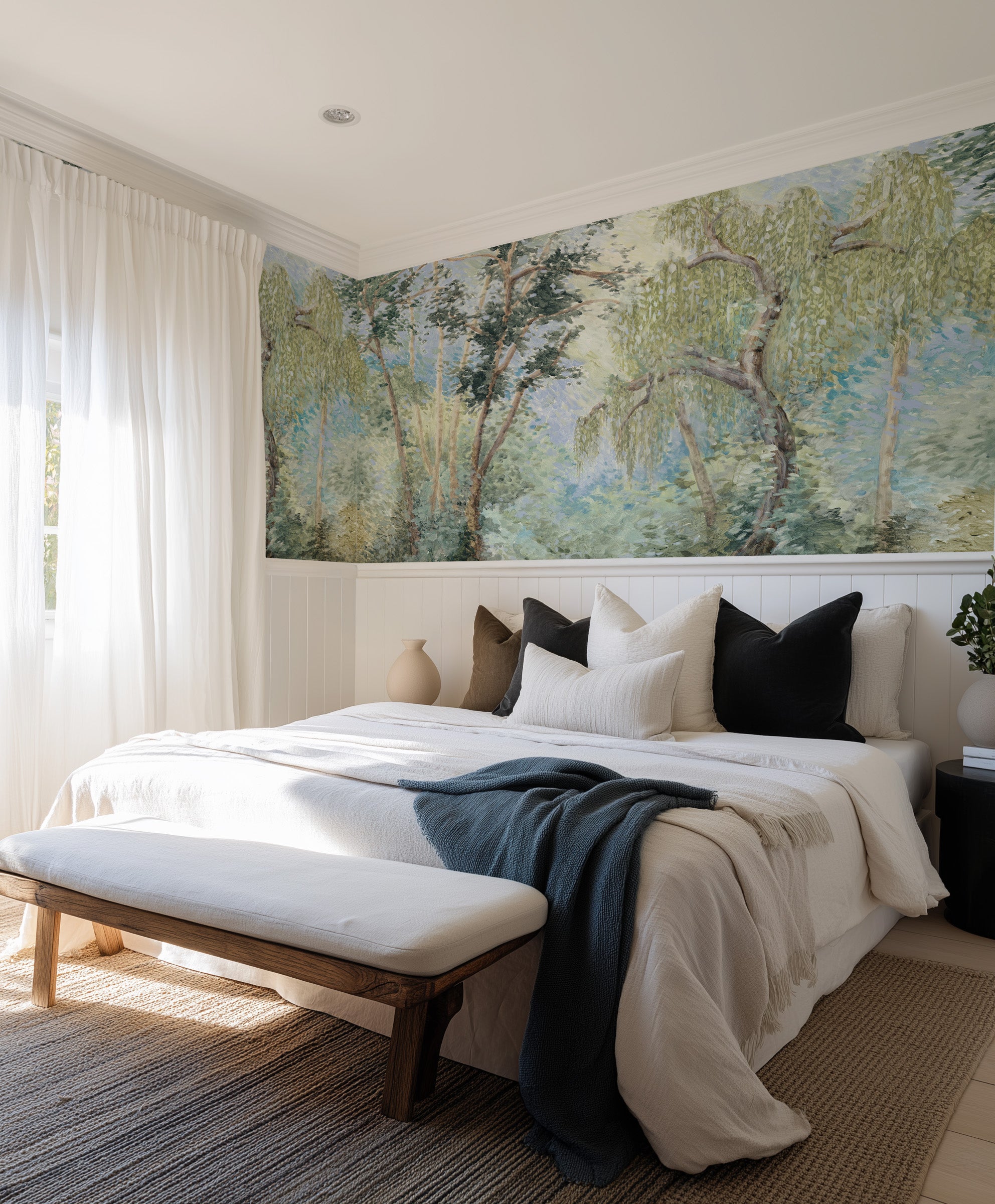 Vintage Willow Garden Panoramic Mural Wallpaper from Olive et Oriel where you can shop wallpaper and artworks online