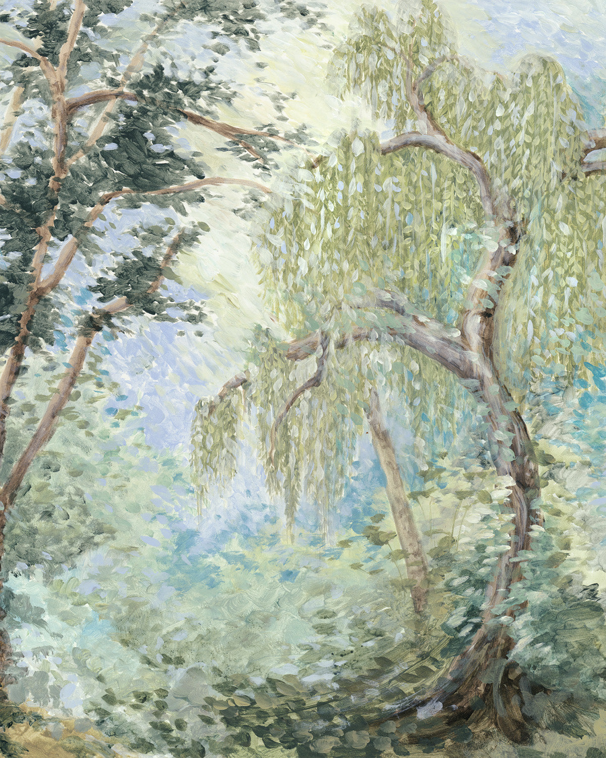 Vintage Willow Garden Panoramic Mural Wallpaper from Olive et Oriel where you can shop wallpaper and artworks online