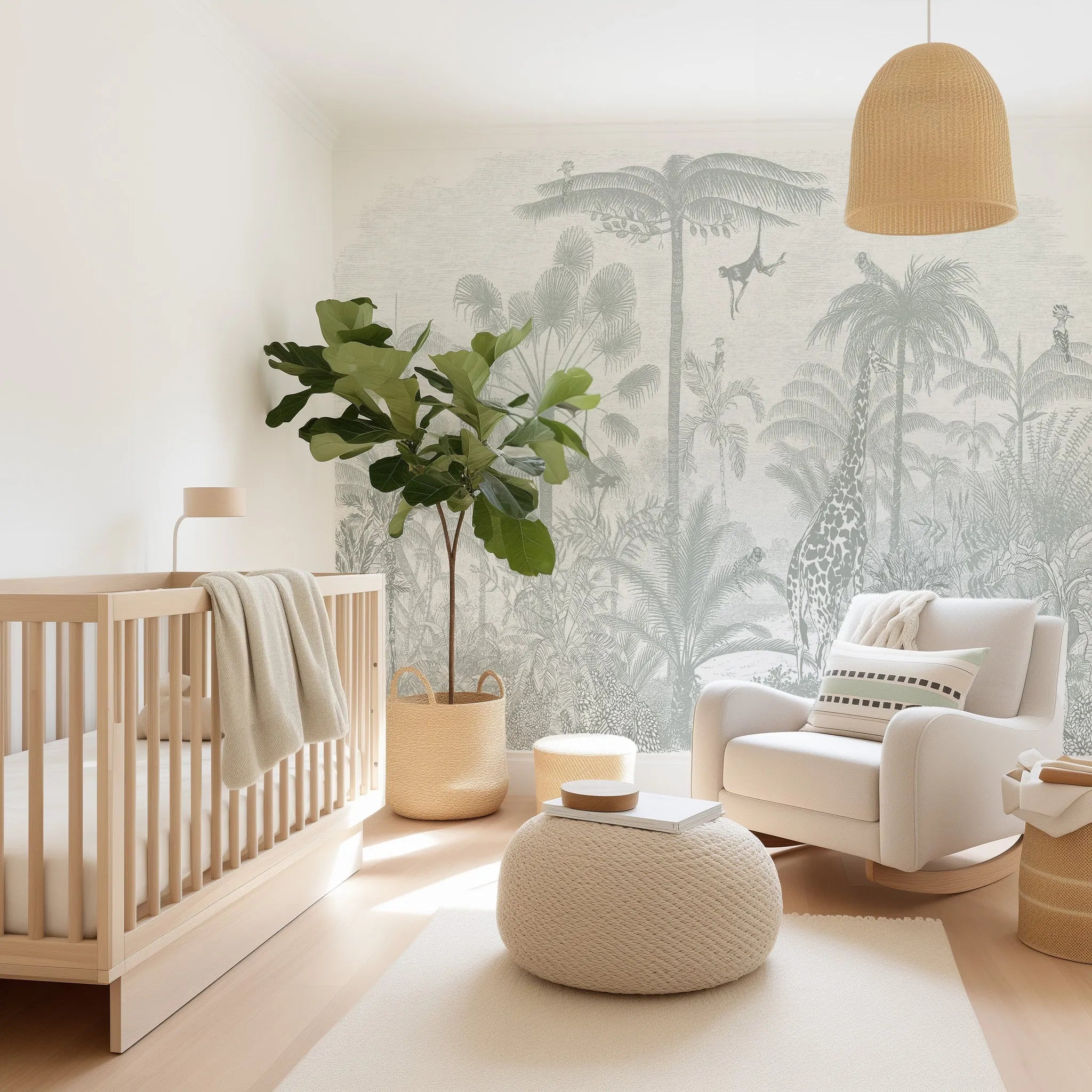 Vintage Jungle in Soft Sage Wallpaper Mural from Olive et Oriel where you can shop wallpaper and artworks online