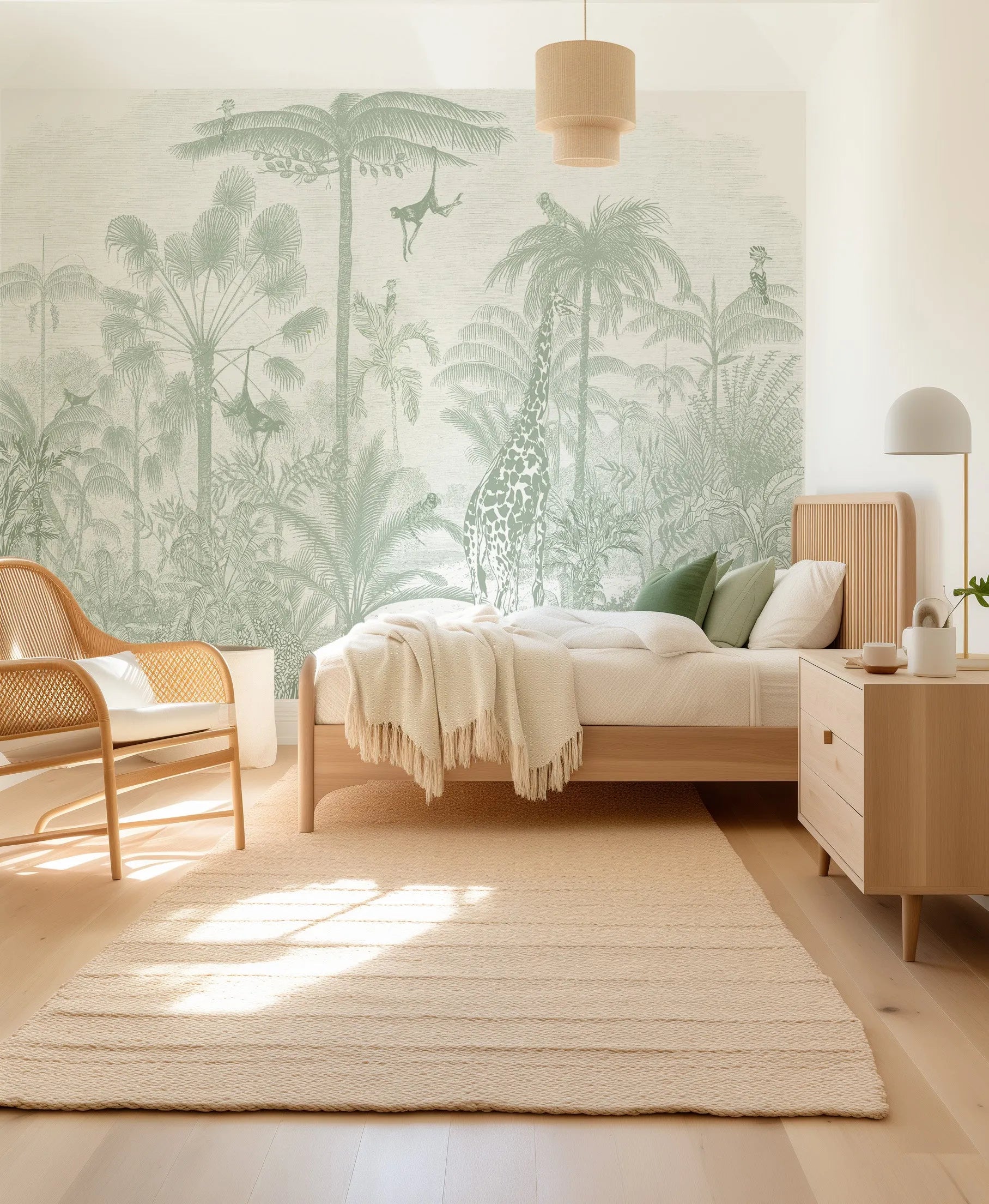 Vintage Jungle in Khaki Wallpaper Mural from Olive et Oriel where you can shop wallpaper and artworks online