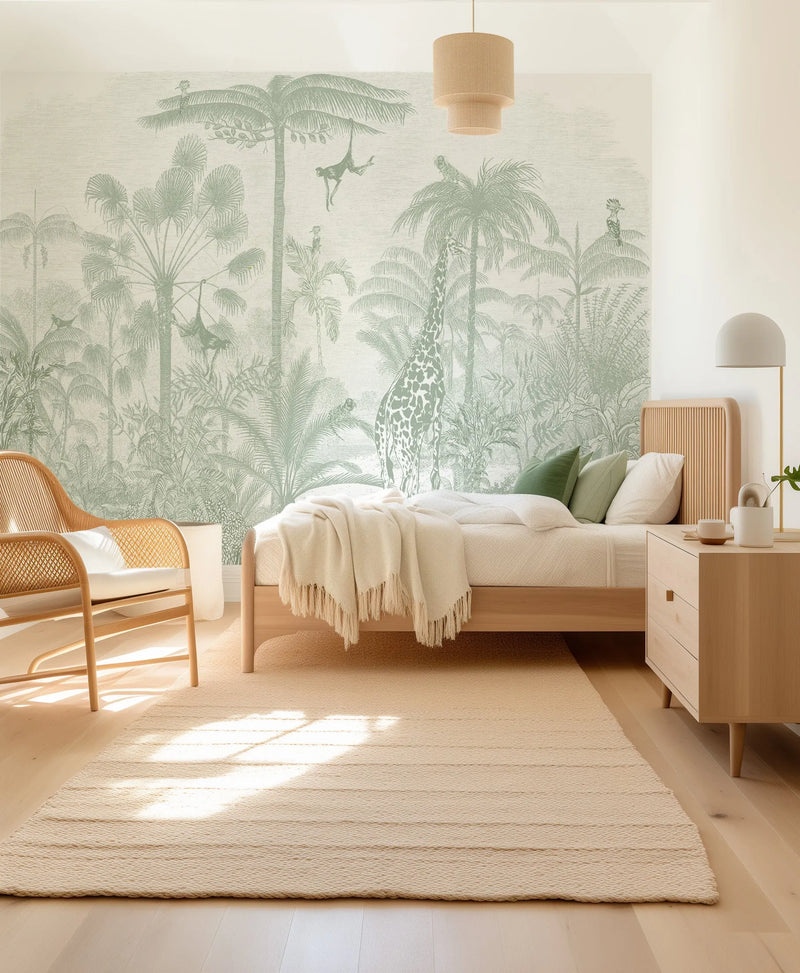 Vintage Jungle in Khaki Wallpaper Mural from Olive et Oriel where you can shop wallpaper and artworks online