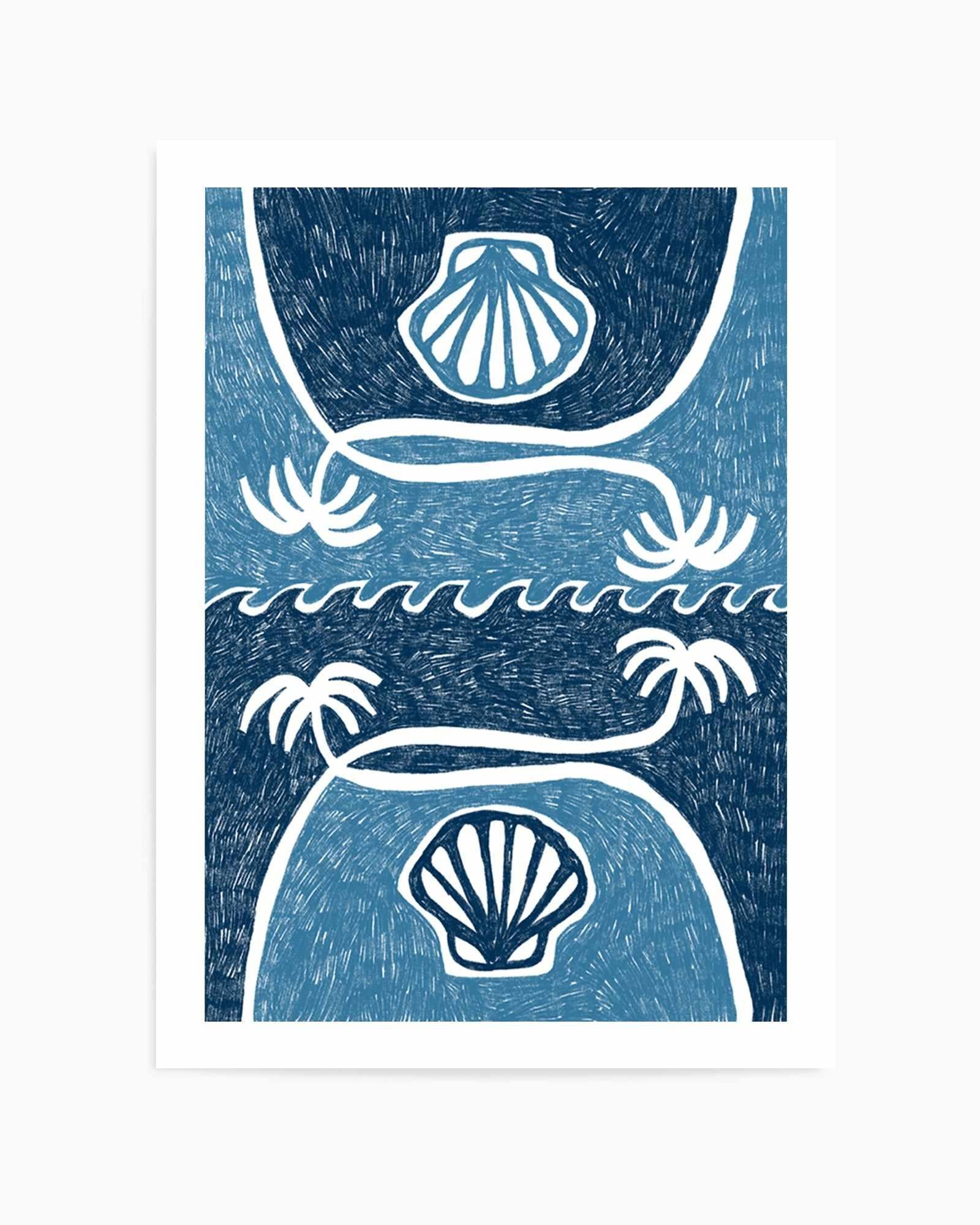 Wave Shells And Palm Trees Blue by Shatha Al Dafai | Art Print from Olive et Oriel where you can shop wallpaper and artworks online