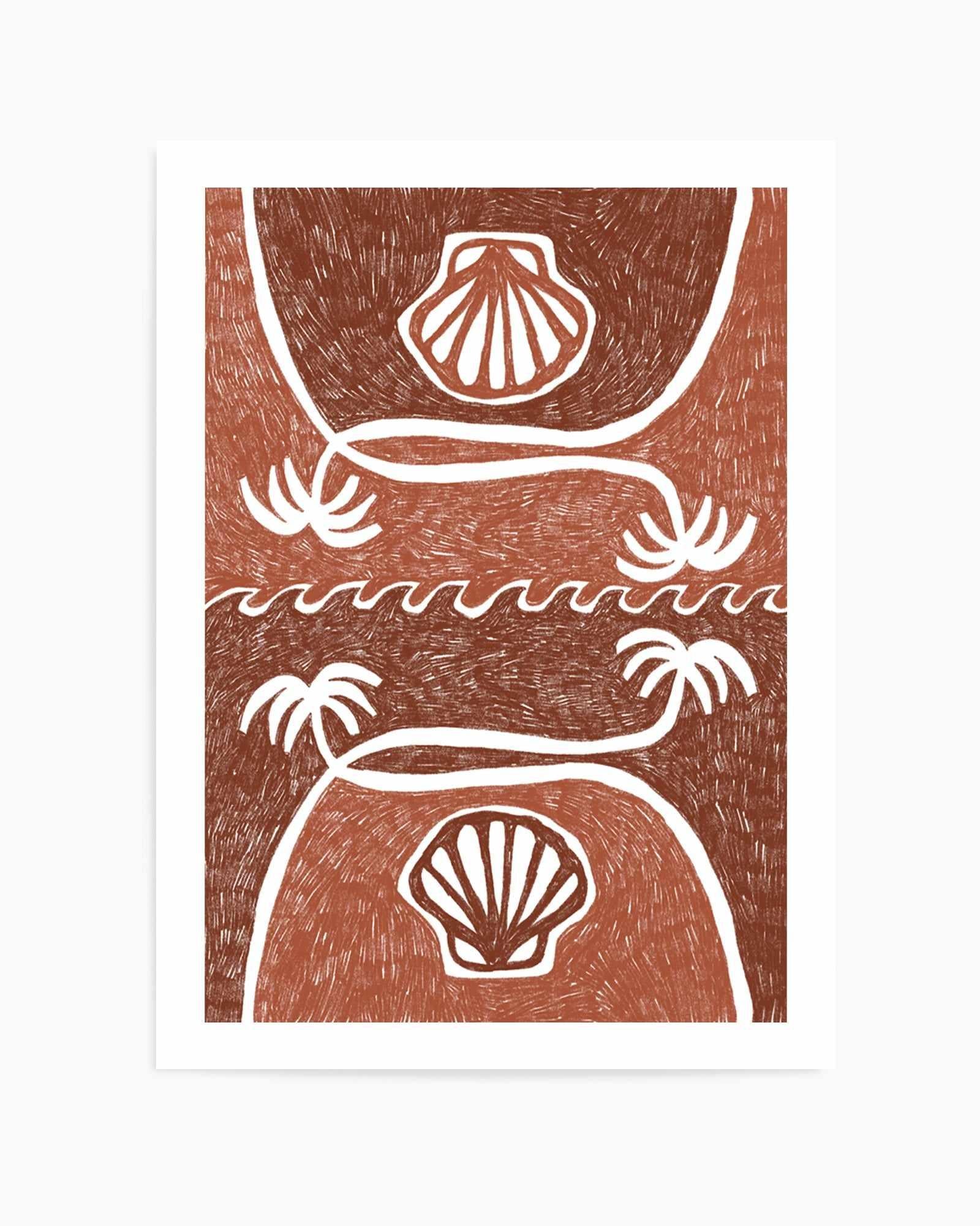 Wave Shells And Palm Trees Brown Terracotta by Shatha Al Dafai | Art Print from Olive et Oriel where you can shop wallpaper and artworks online
