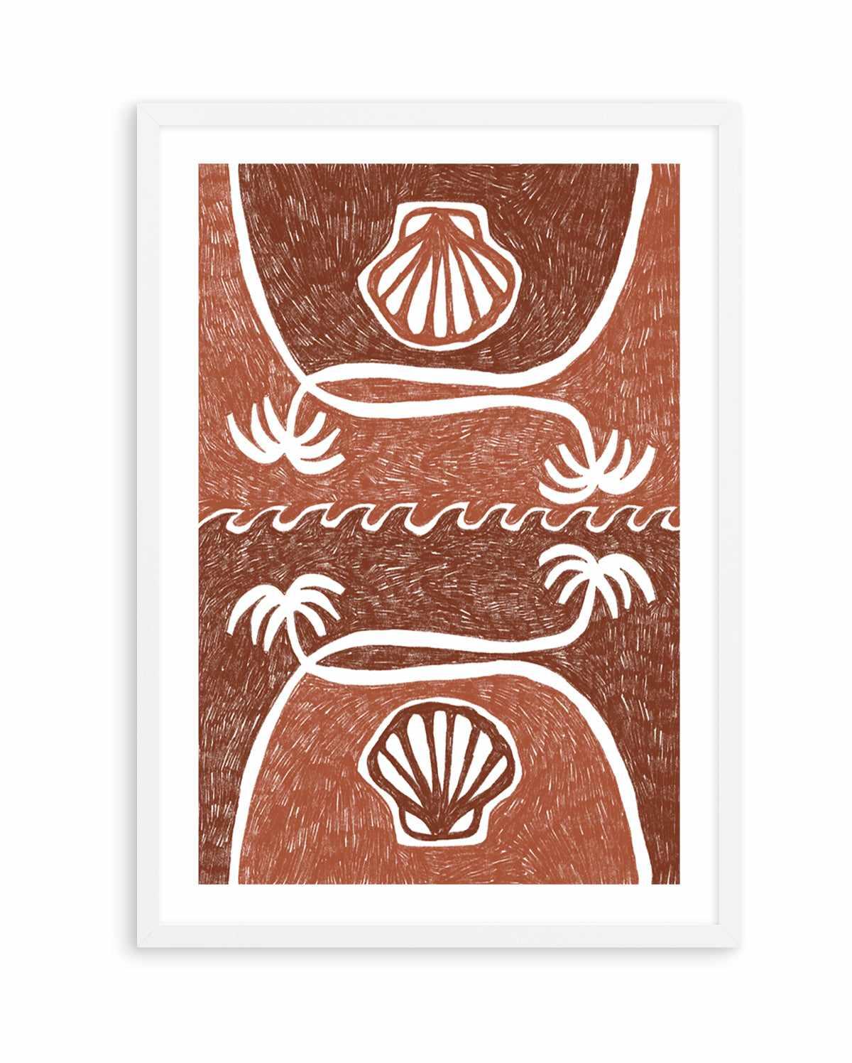 Wave Shells And Palm Trees Brown Terracotta by Shatha Al Dafai | Art Print from Olive et Oriel where you can shop wallpaper and artworks online