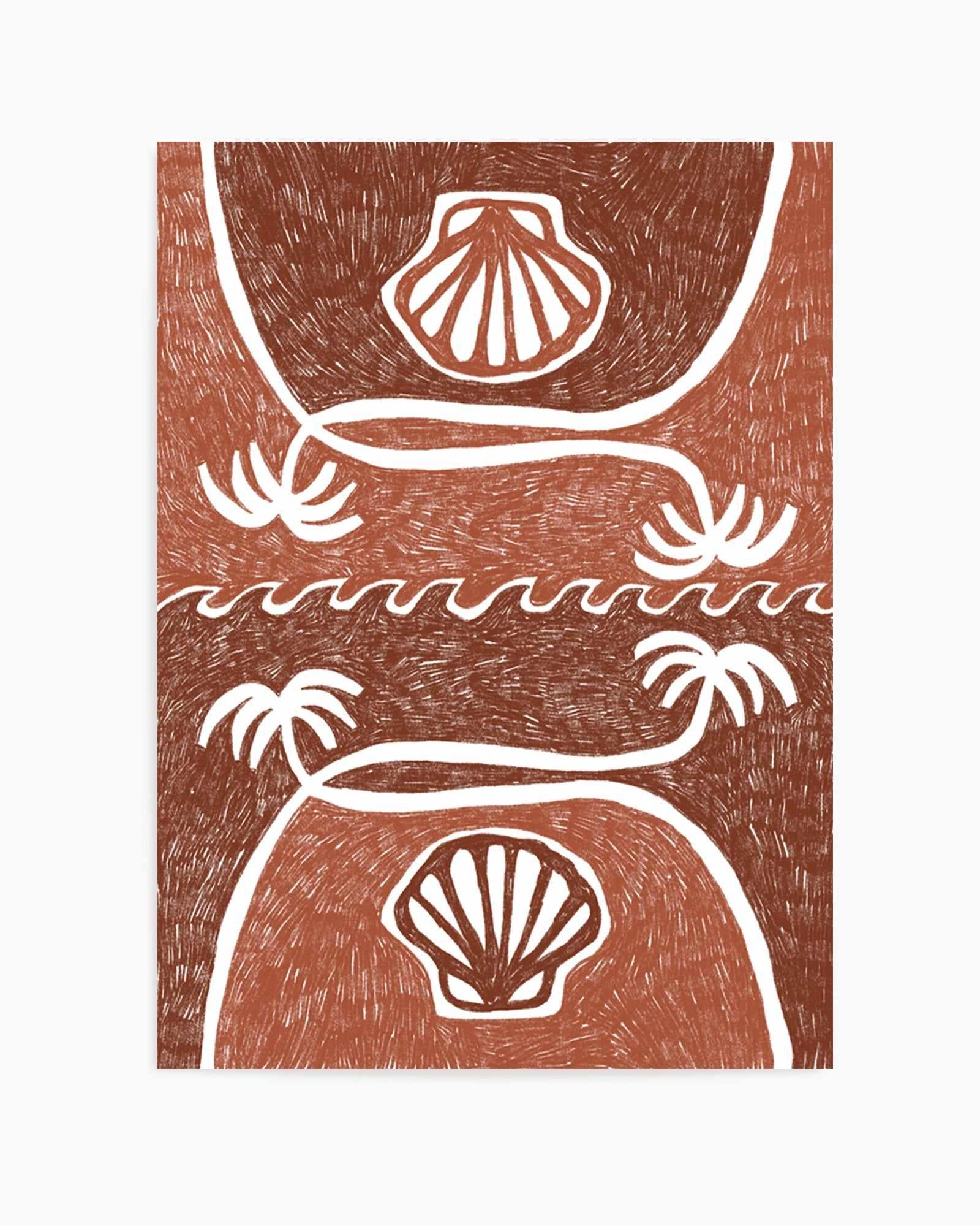Wave Shells And Palm Trees Brown Terracotta by Shatha Al Dafai | Art Print from Olive et Oriel where you can shop wallpaper and artworks online