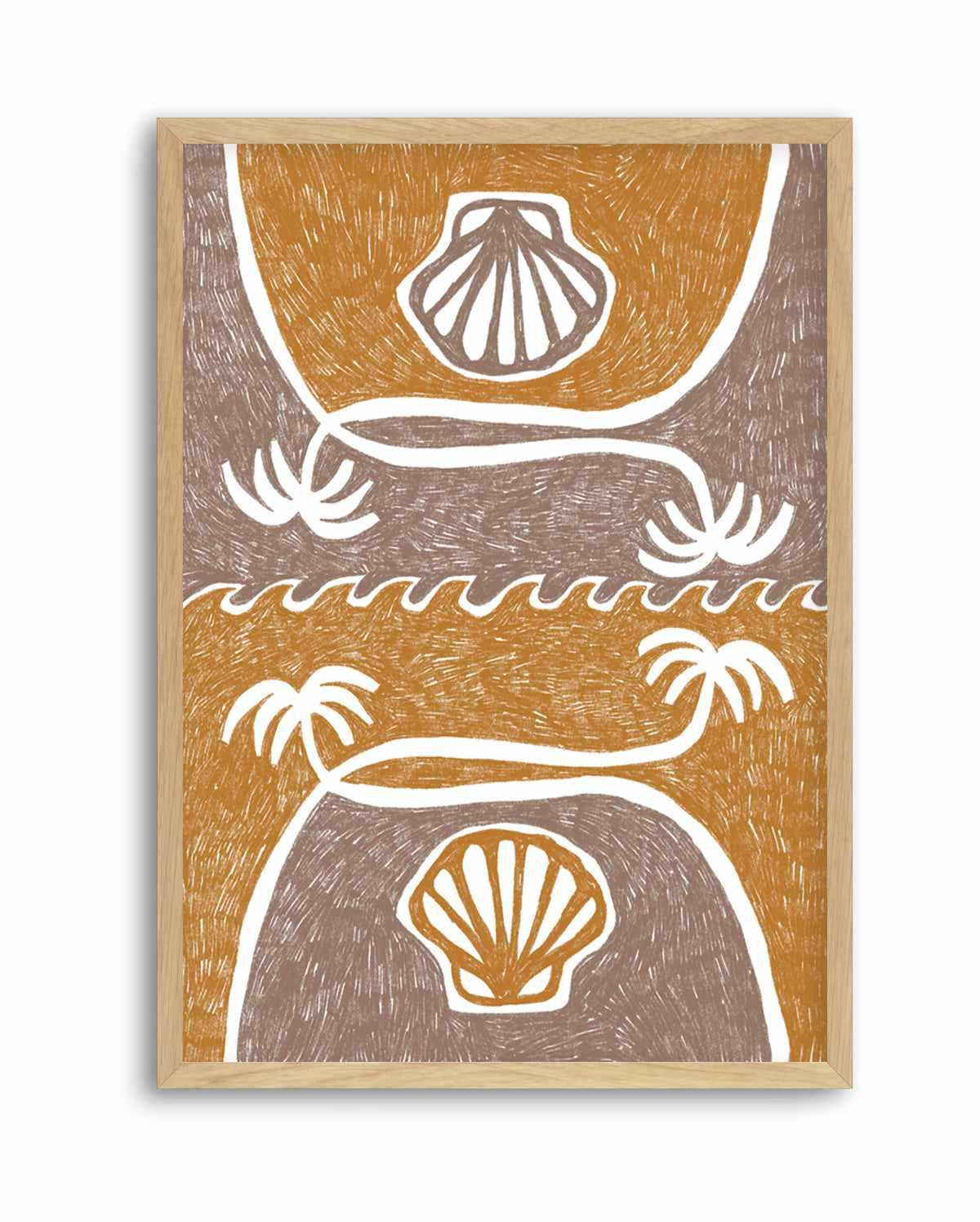 Wave Shells And Palm Trees Yellow Taupe by Shatha Al Dafai | Art Print from Olive et Oriel where you can shop wallpaper and artworks online