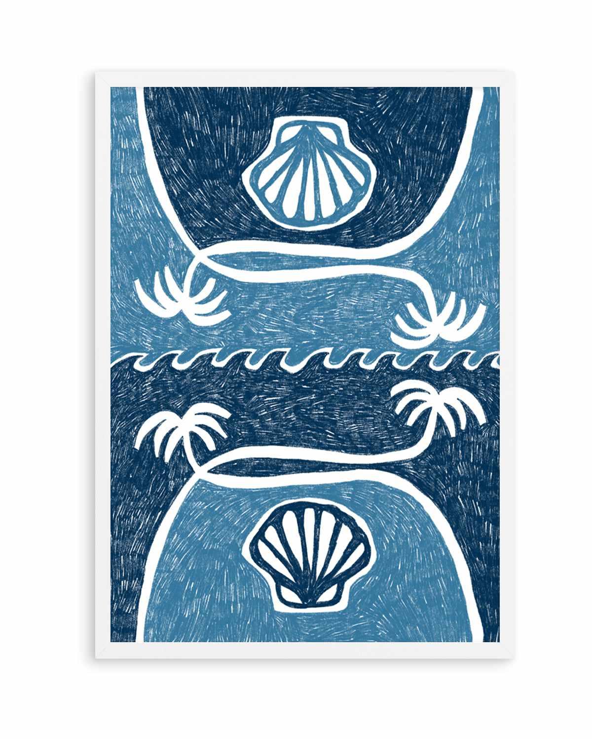 Wave Shells And Palm Trees Blue by Shatha Al Dafai | Art Print from Olive et Oriel where you can shop wallpaper and artworks online