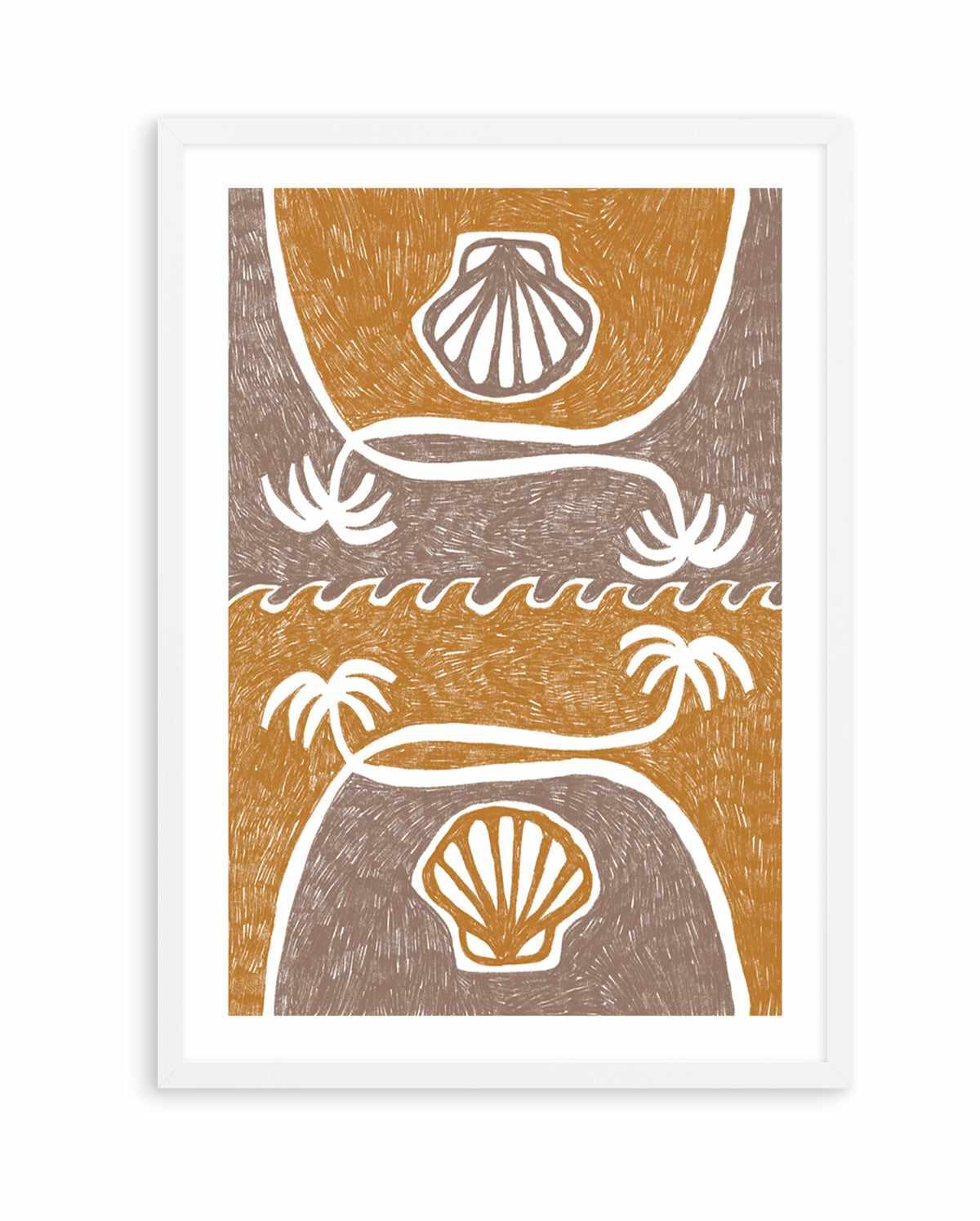 Wave Shells And Palm Trees Yellow Taupe by Shatha Al Dafai | Art Print from Olive et Oriel where you can shop wallpaper and artworks online
