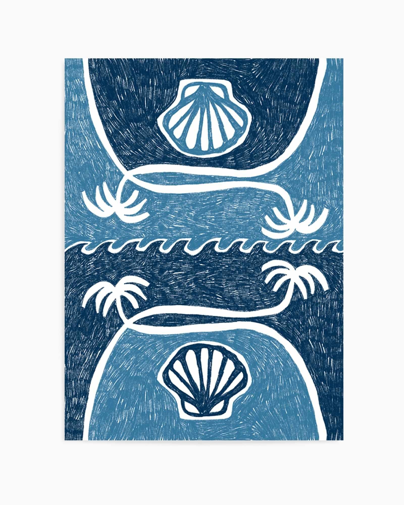 Wave Shells And Palm Trees Blue by Shatha Al Dafai | Art Print from Olive et Oriel where you can shop wallpaper and artworks online
