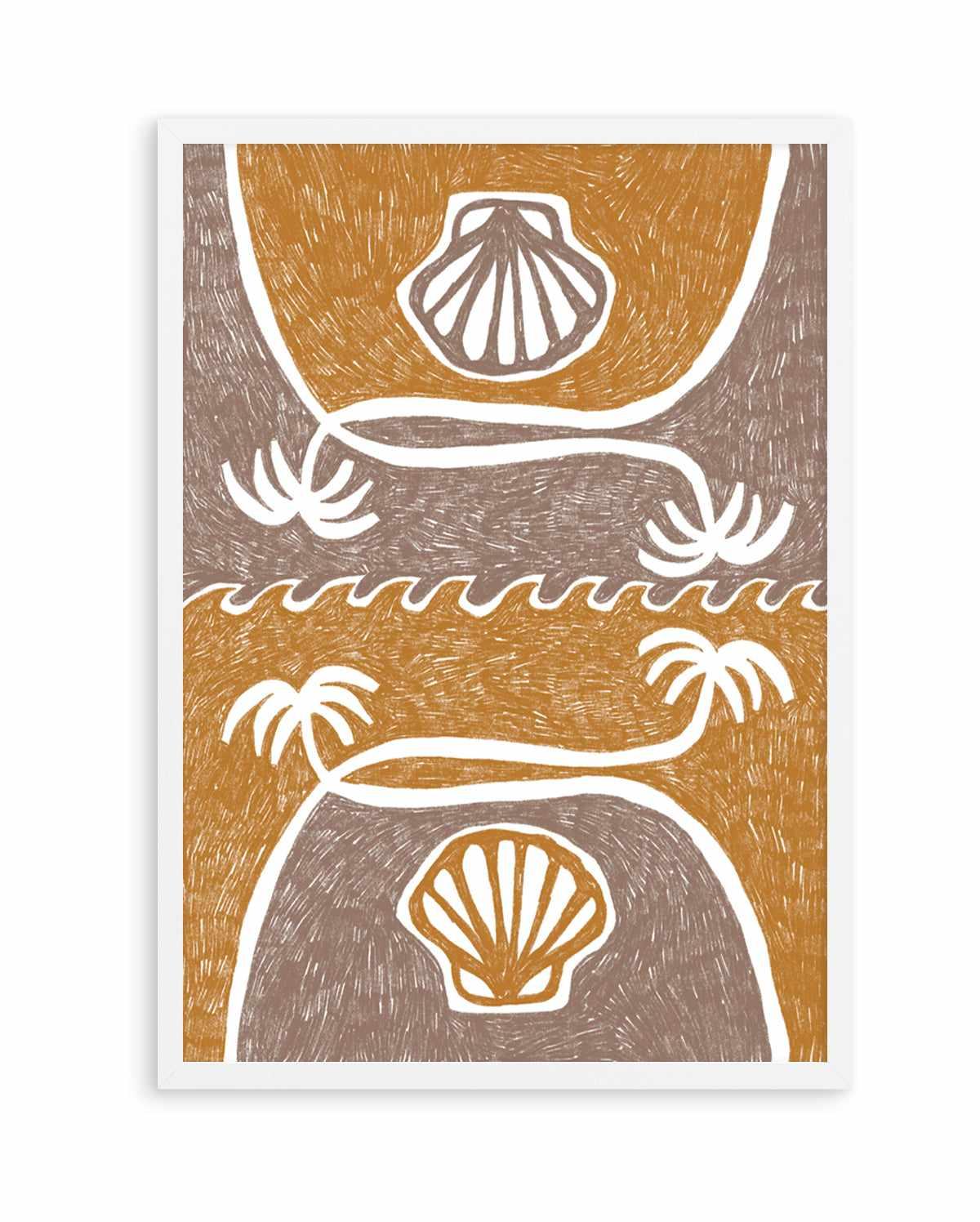 Wave Shells And Palm Trees Yellow Taupe by Shatha Al Dafai | Art Print from Olive et Oriel where you can shop wallpaper and artworks online