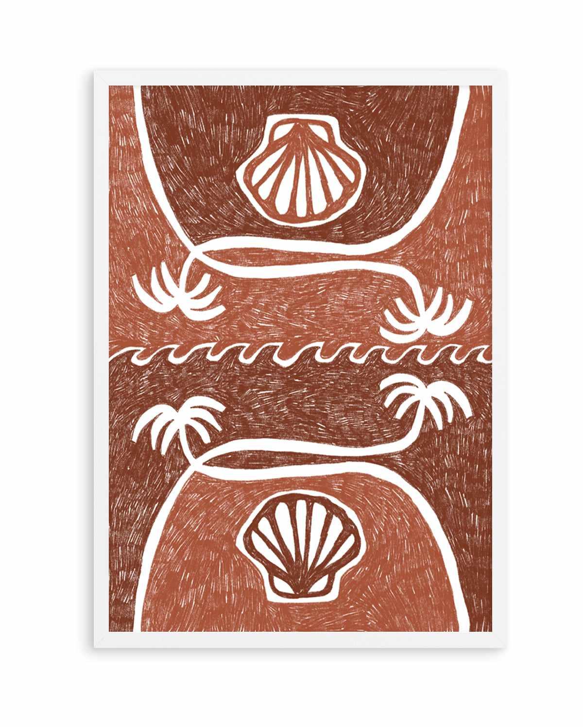 Wave Shells And Palm Trees Brown Terracotta by Shatha Al Dafai | Art Print from Olive et Oriel where you can shop wallpaper and artworks online