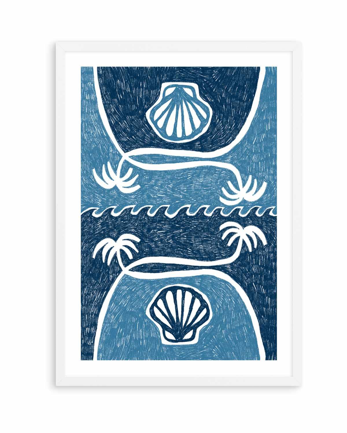Wave Shells And Palm Trees Blue by Shatha Al Dafai | Art Print from Olive et Oriel where you can shop wallpaper and artworks online