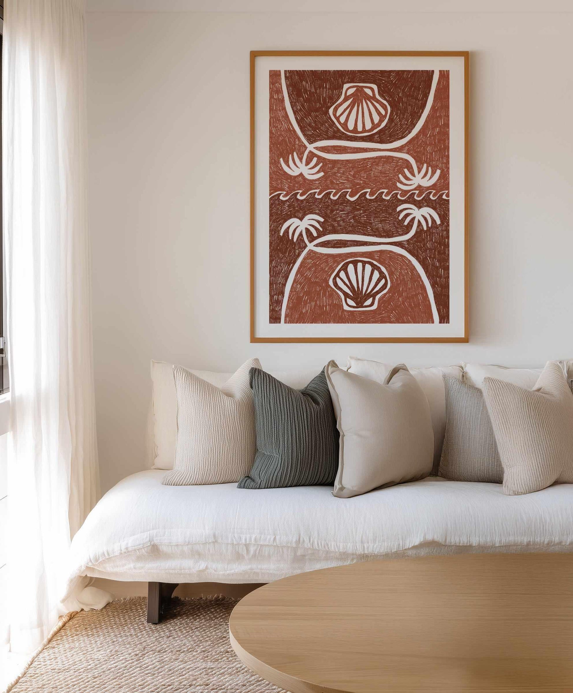 Wave Shells And Palm Trees Brown Terracotta by Shatha Al Dafai | Art Print from Olive et Oriel where you can shop wallpaper and artworks online