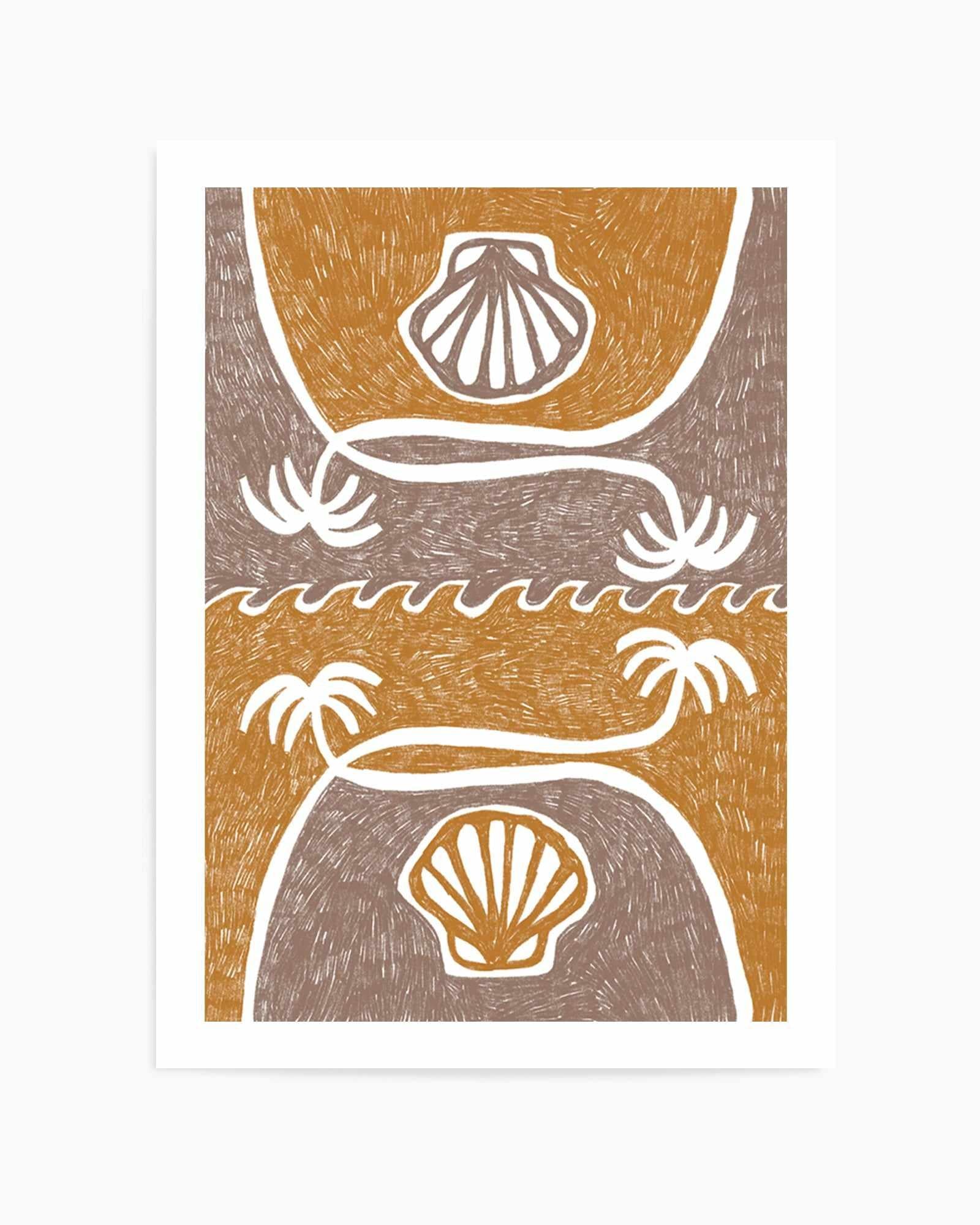 Wave Shells And Palm Trees Yellow Taupe by Shatha Al Dafai | Art Print from Olive et Oriel where you can shop wallpaper and artworks online