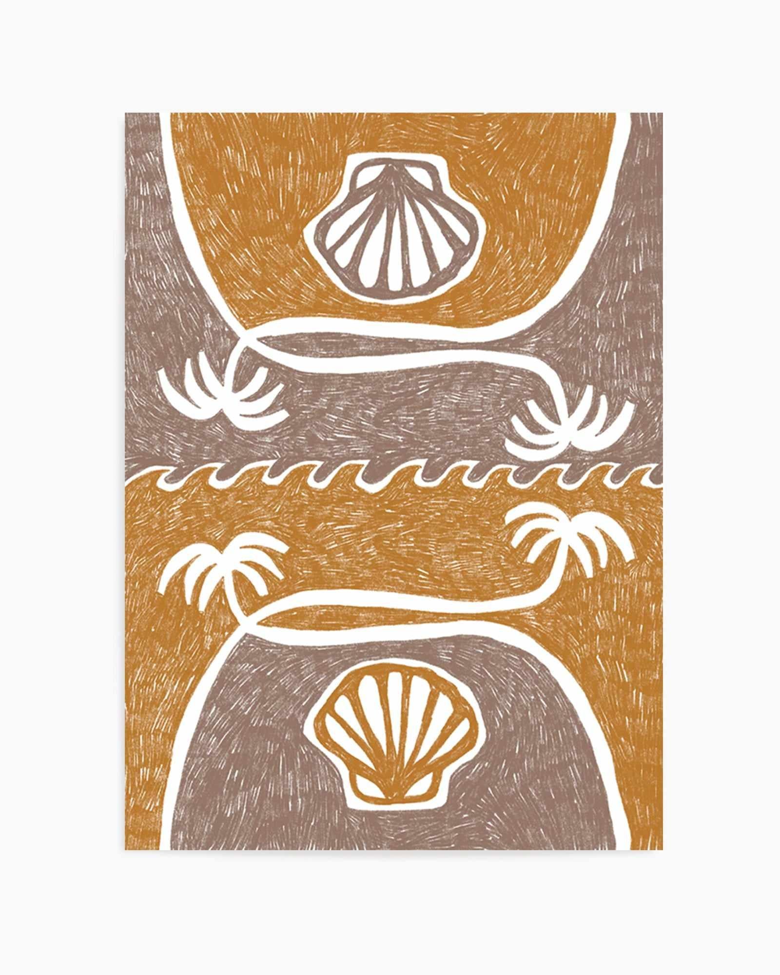 Wave Shells And Palm Trees Yellow Taupe by Shatha Al Dafai | Art Print from Olive et Oriel where you can shop wallpaper and artworks online