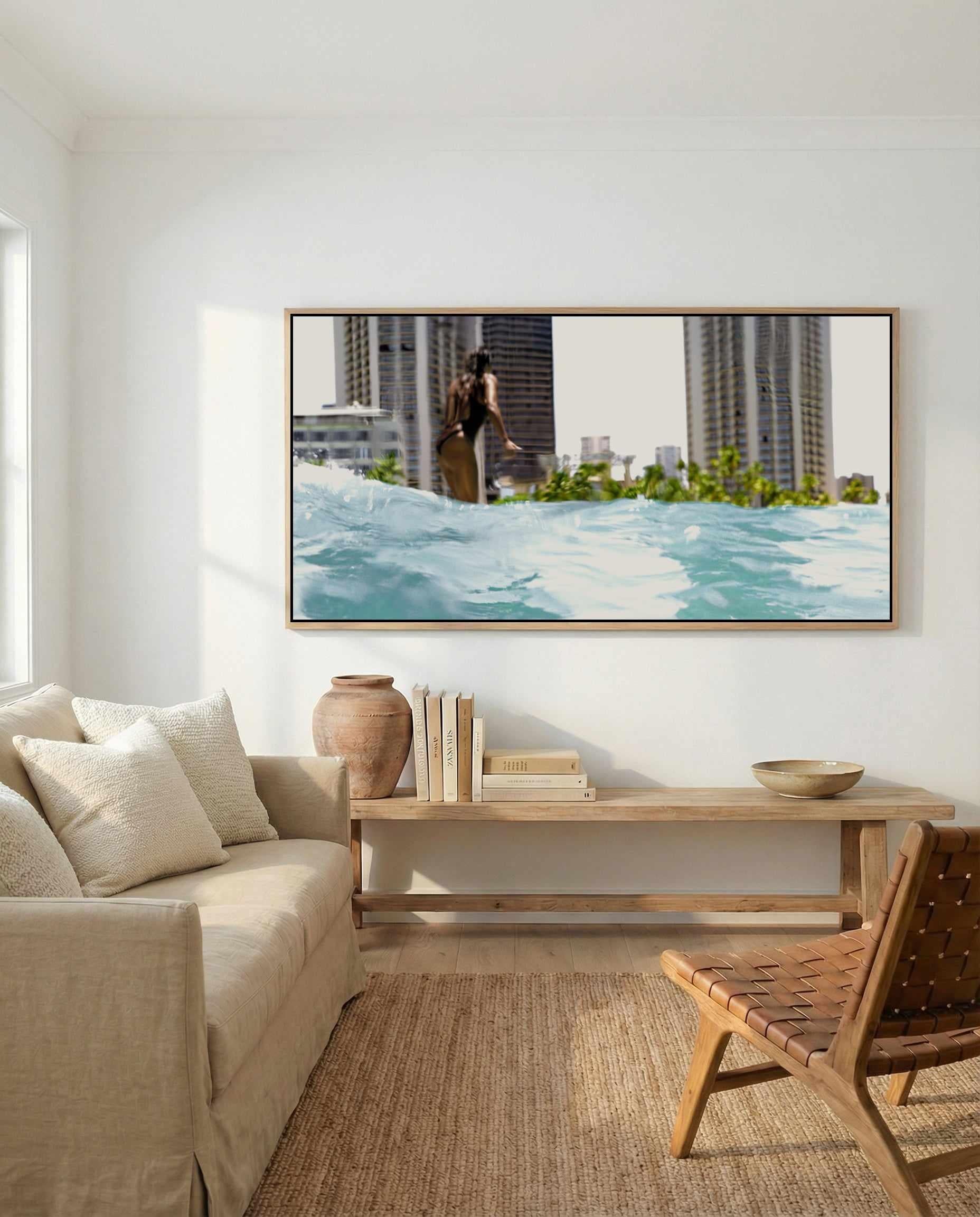 Waikiki Beach Surf Club by Teigan Geercke | Panoramic Canvas Art Print from Olive et Oriel where you can shop wallpaper and artworks online