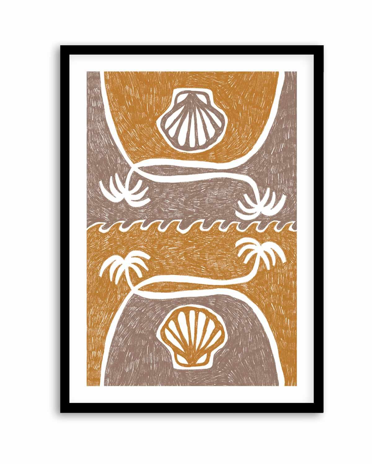 Wave Shells And Palm Trees Yellow Taupe by Shatha Al Dafai | Art Print from Olive et Oriel where you can shop wallpaper and artworks online