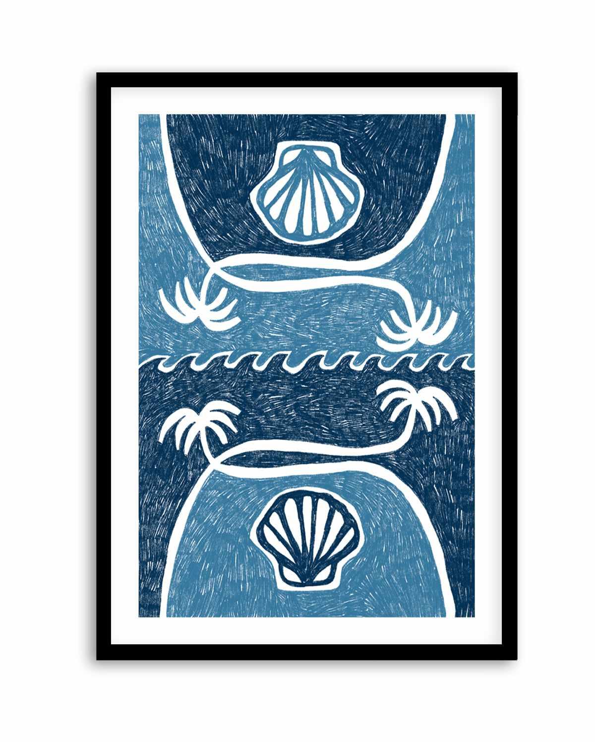 Wave Shells And Palm Trees Blue by Shatha Al Dafai | Art Print from Olive et Oriel where you can shop wallpaper and artworks online