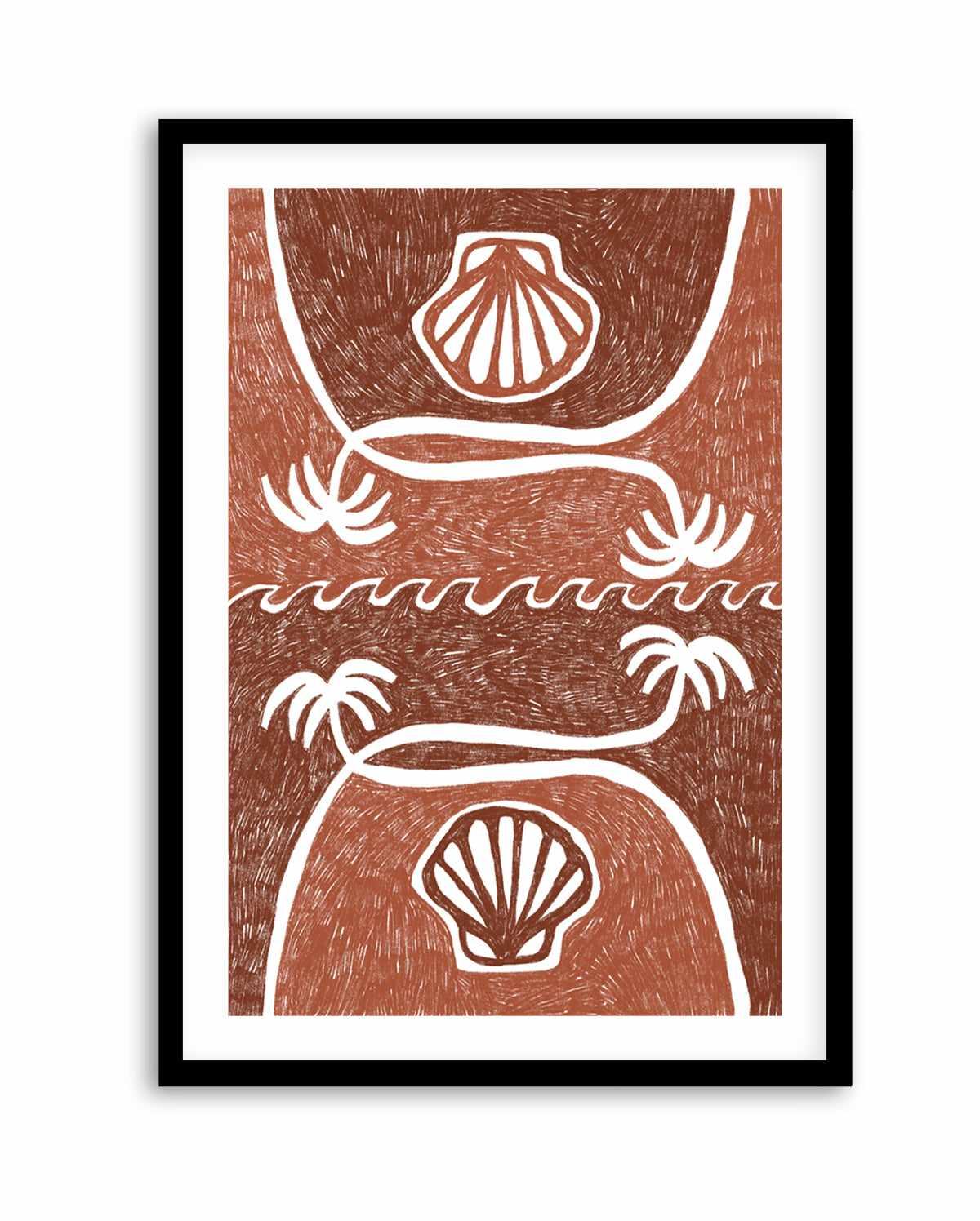 Wave Shells And Palm Trees Brown Terracotta by Shatha Al Dafai | Art Print from Olive et Oriel where you can shop wallpaper and artworks online