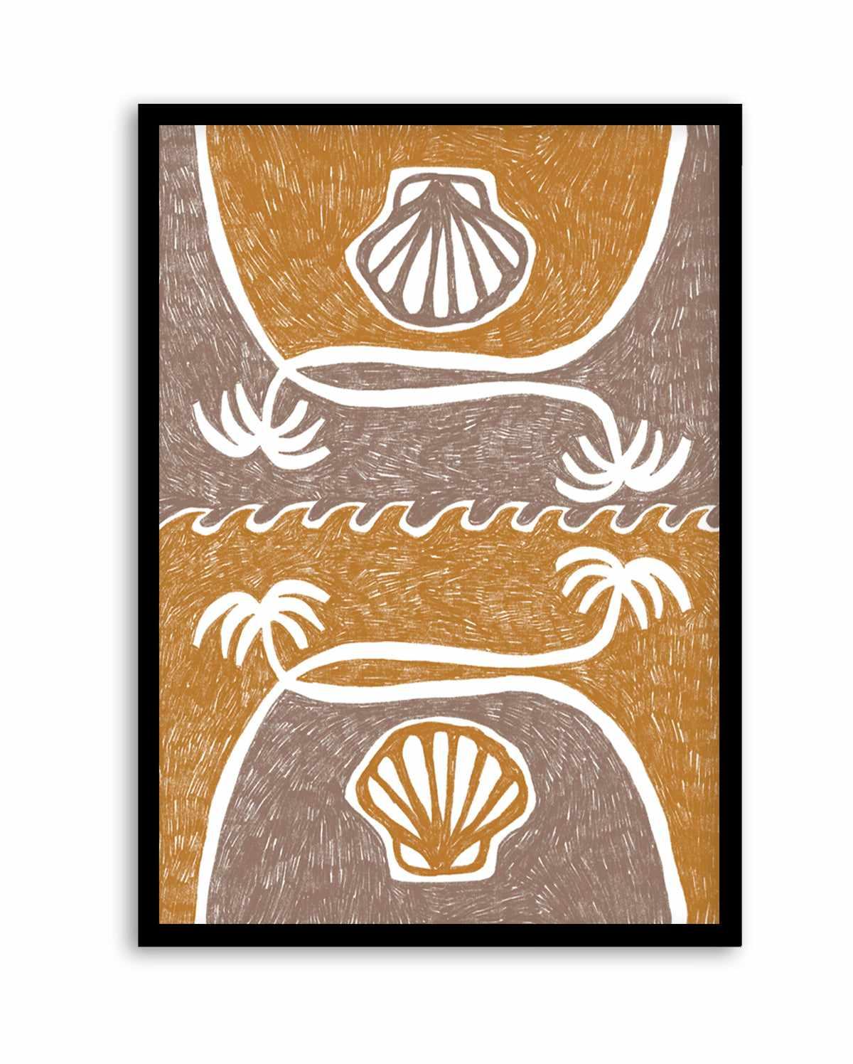 Wave Shells And Palm Trees Yellow Taupe by Shatha Al Dafai | Art Print from Olive et Oriel where you can shop wallpaper and artworks online