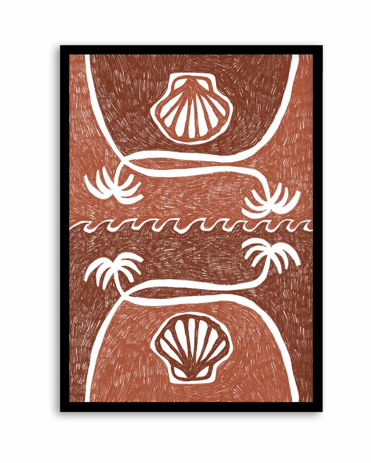 Wave Shells And Palm Trees Brown Terracotta by Shatha Al Dafai | Art Print from Olive et Oriel where you can shop wallpaper and artworks online