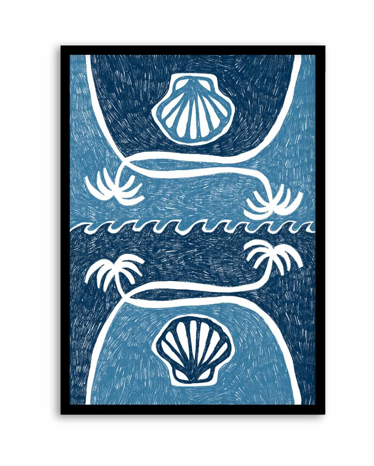 Wave Shells And Palm Trees Blue by Shatha Al Dafai | Art Print from Olive et Oriel where you can shop wallpaper and artworks online