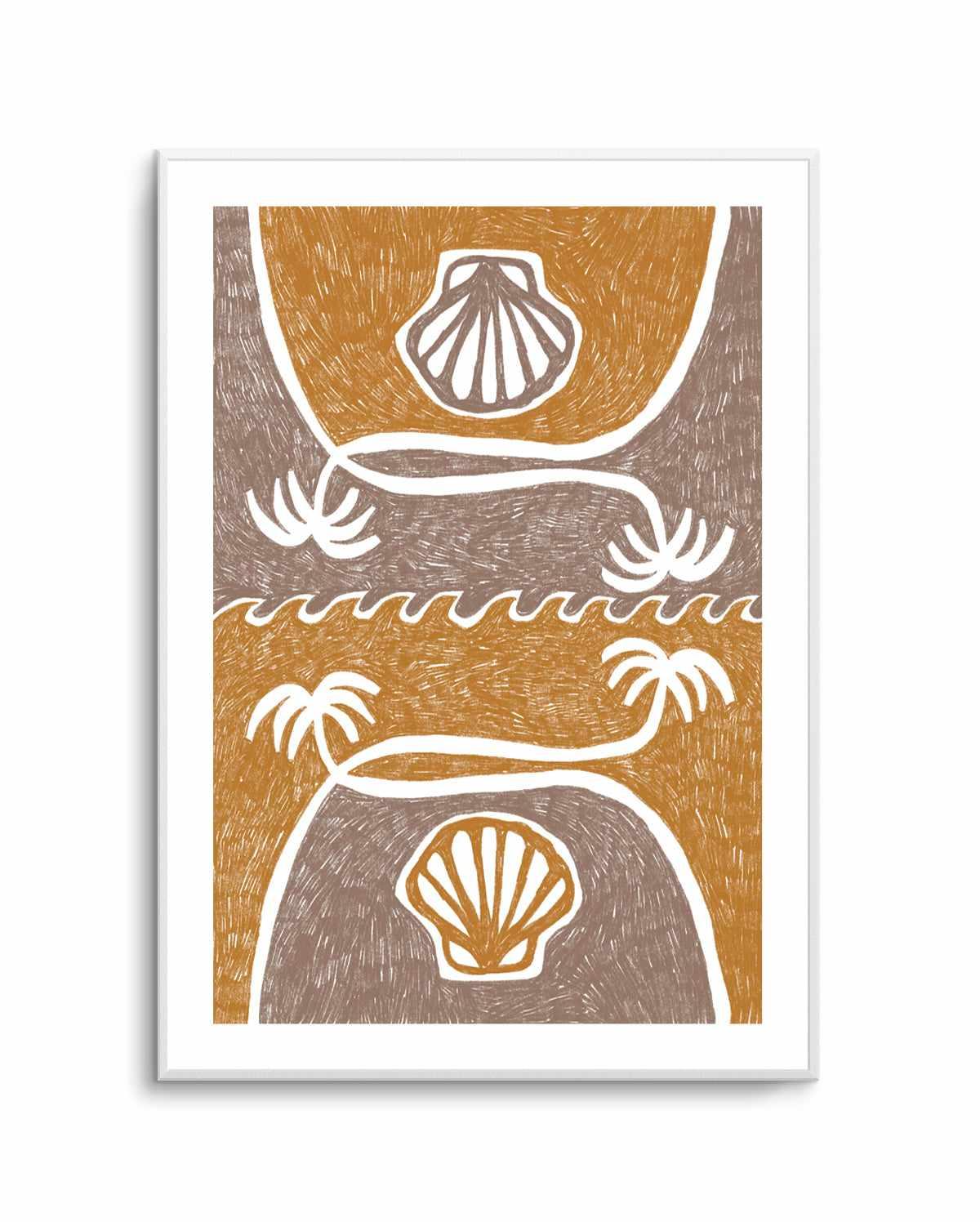 Wave Shells And Palm Trees Yellow Taupe by Shatha Al Dafai | Art Print from Olive et Oriel where you can shop wallpaper and artworks online