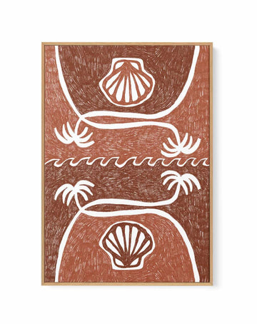 Wave Shells And Palm Trees Brown Terracotta by Shatha Al Dafai | Framed Canvas Art Print from Olive et Oriel where you can shop wallpaper and artworks online