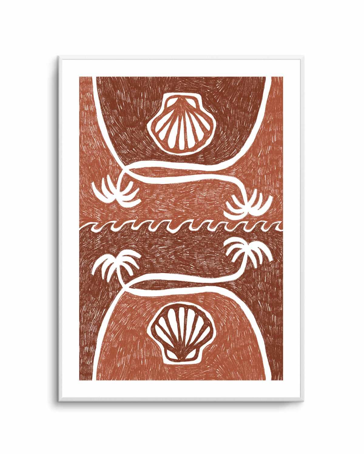 Wave Shells And Palm Trees Brown Terracotta by Shatha Al Dafai | Art Print from Olive et Oriel where you can shop wallpaper and artworks online