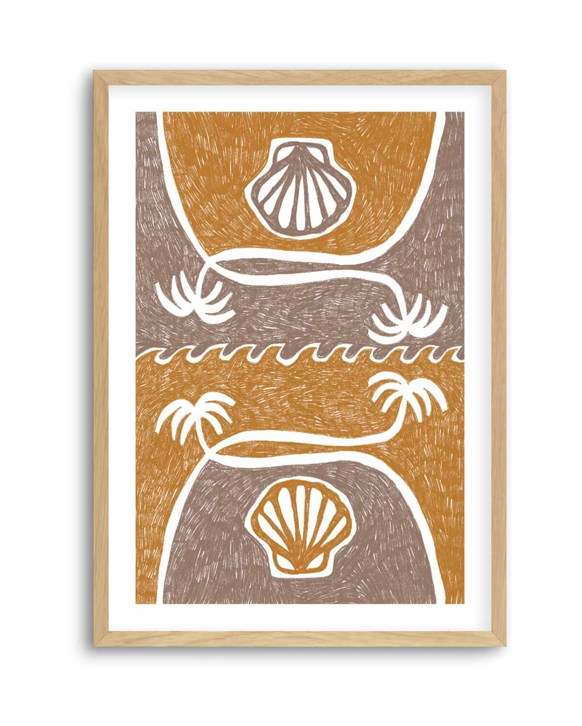 Wave Shells And Palm Trees Yellow Taupe by Shatha Al Dafai | Art Print from Olive et Oriel where you can shop wallpaper and artworks online